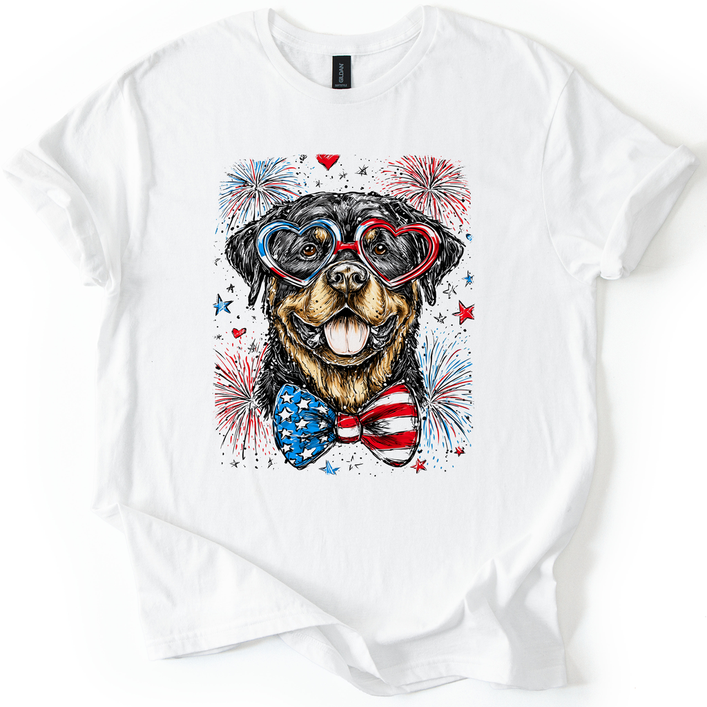 Rottweiler Patriotic Dog USA Pride Fourth Of July Loyal Companion Patriotism Signature For Pet Lovers Graphic Tee