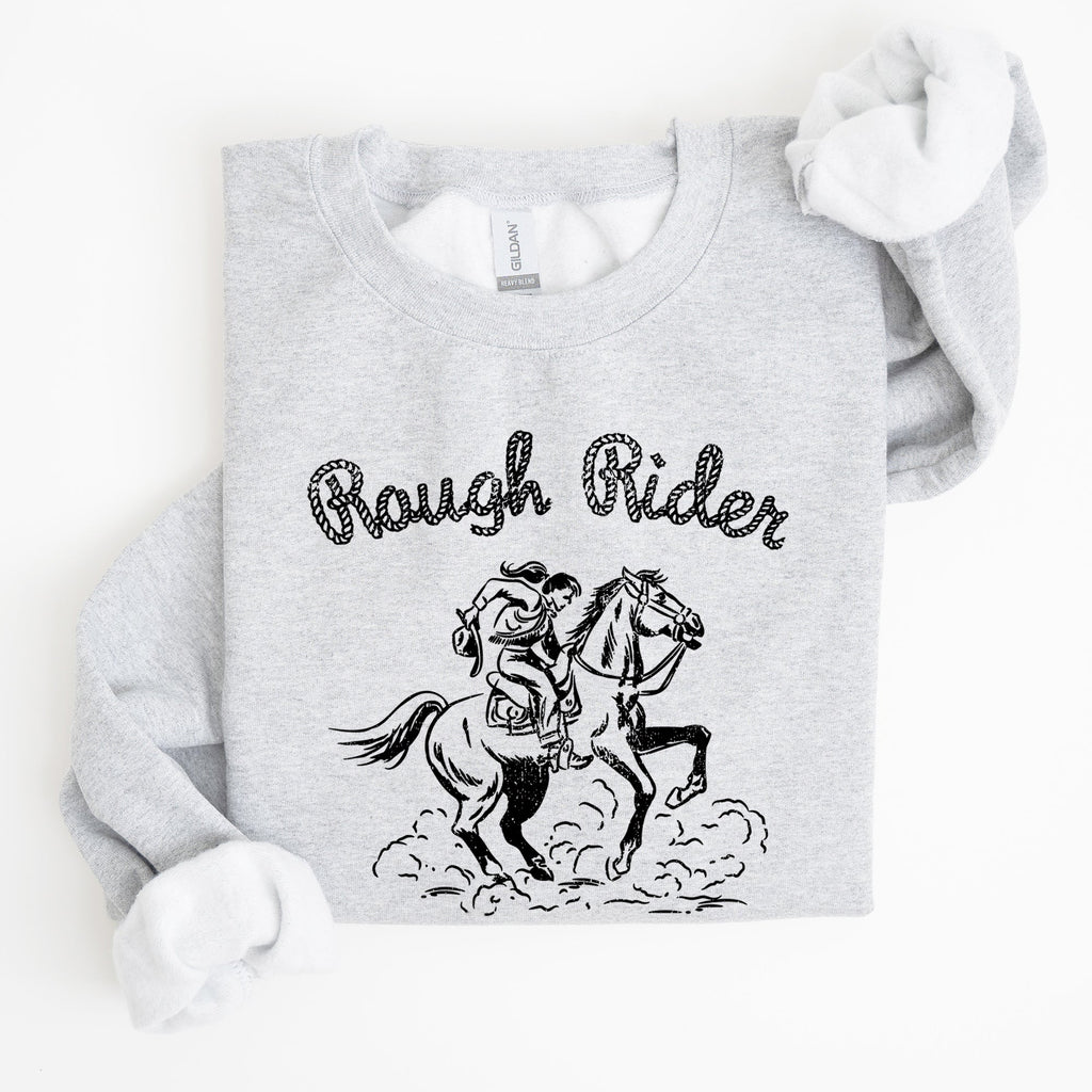 Rough Rider, Cowgirl, Horse, Rodeo Western Heritage Illustration Graphic Sweatshirt