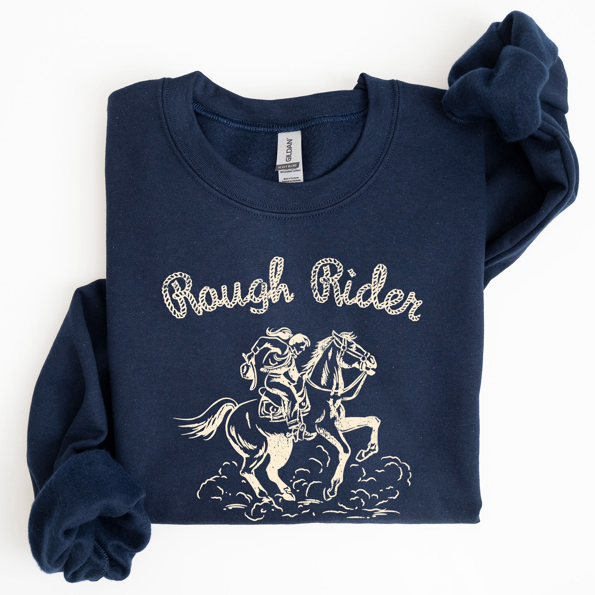 Rough Rider, Cowgirl, Horse, Rodeo Western Heritage Illustration Graphic Sweatshirt
