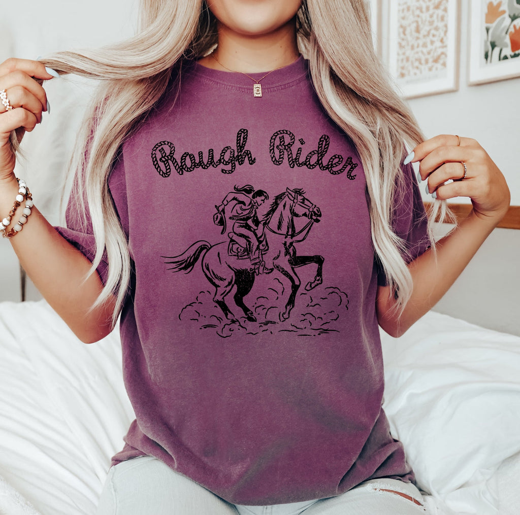 Rough Rider Rodeo Cowboy Western Cowgirl Horse Bronco Classic Comfort Colors Tee