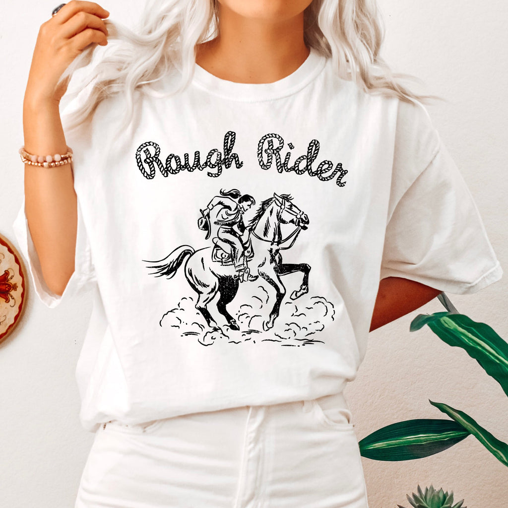 Rough Rider Rodeo Cowboy Western Cowgirl Horse Bronco Classic Comfort Colors Tee