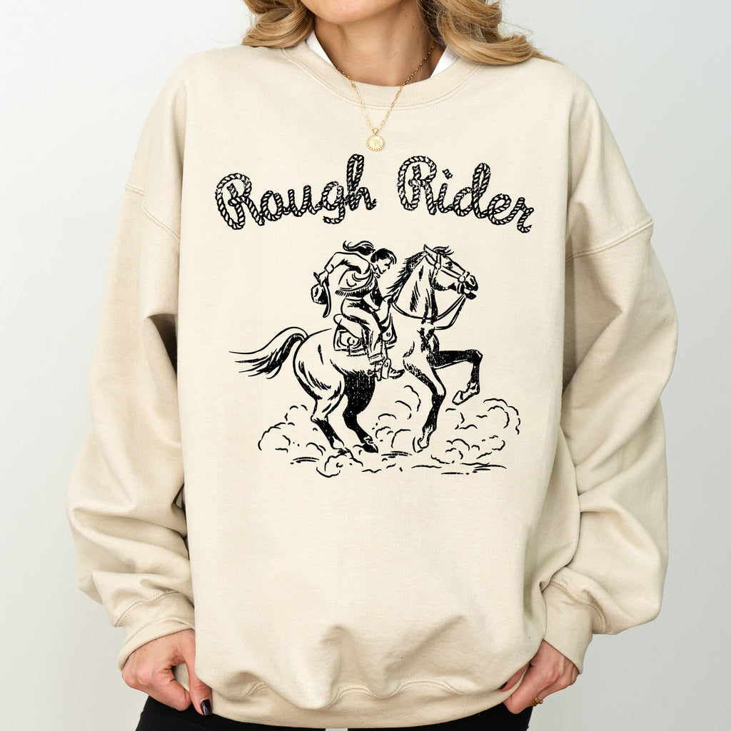 Rough Rider Rodeo Cowgirl Horse Bronco Cowboy Western Pride Heritage Graphic Sweatshirt