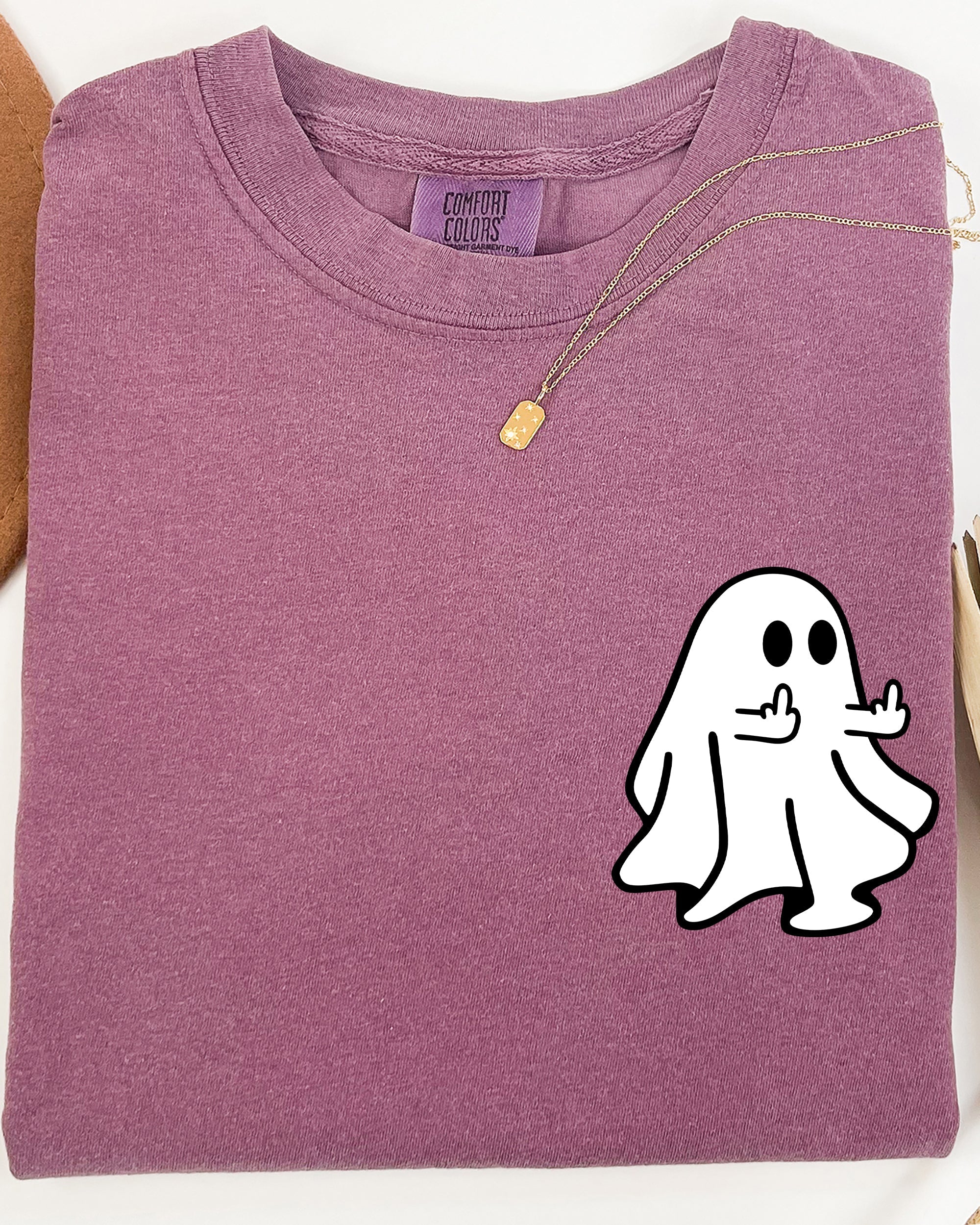 Rude Ghost Pocket Print Middle Finger Crude Vulgar Meme Halloween Comfort Colors Tee