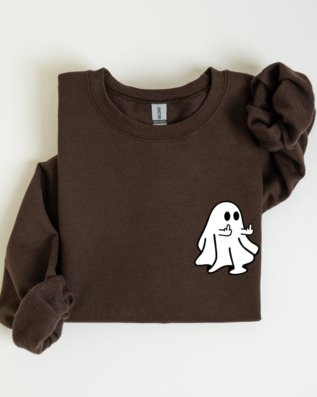 Rude Ghost Pocket Print Middle Finger Crude Vulgar Meme Halloween Edition Sweatshirt