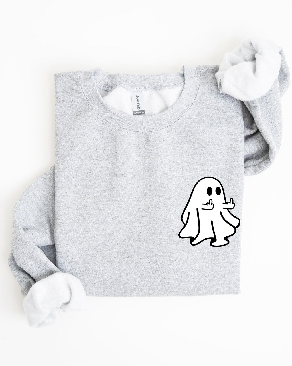 Rude Ghost Pocket Print Middle Finger Crude Vulgar Meme Halloween Edition Sweatshirt