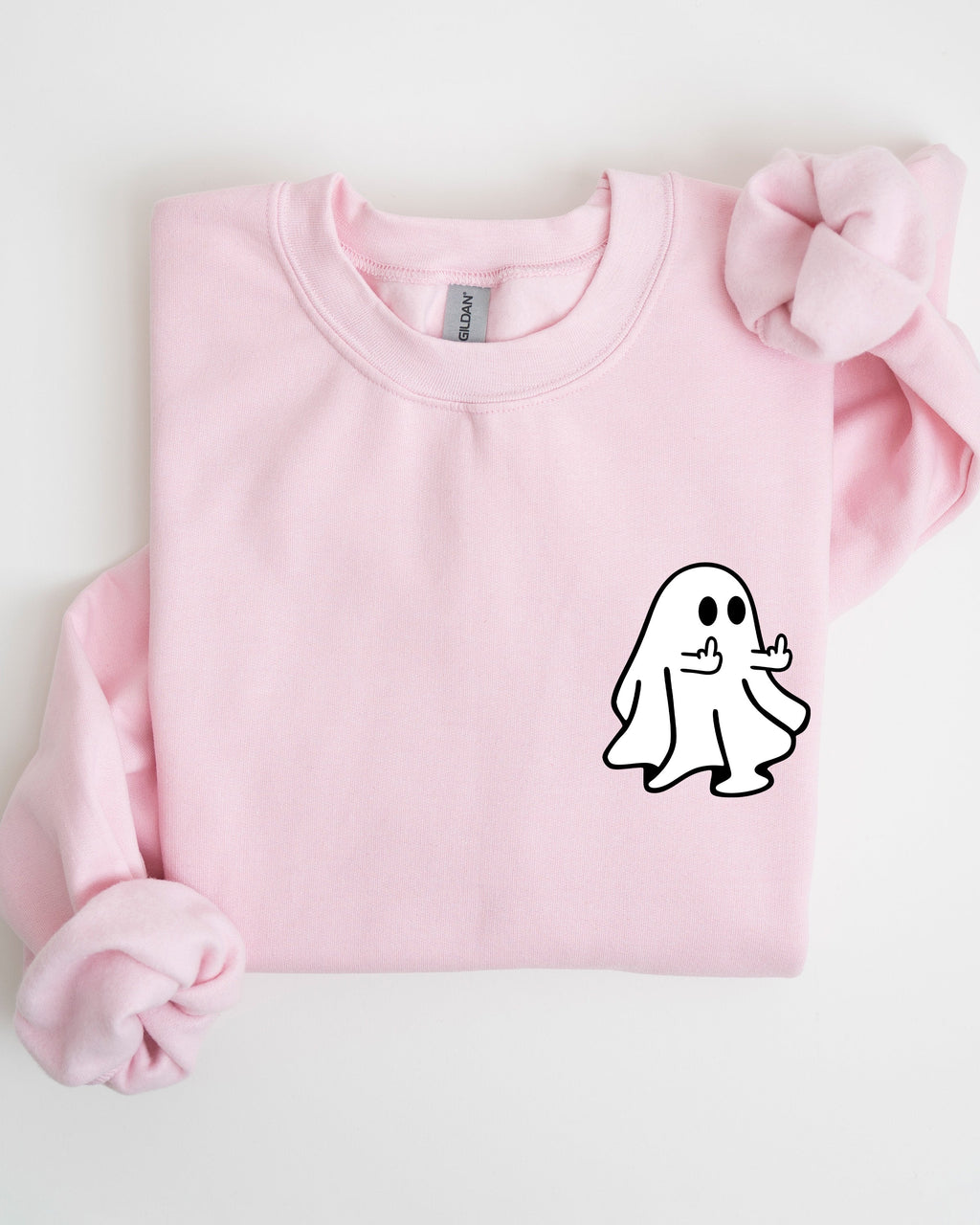 Rude Ghost Pocket Print Middle Finger Crude Vulgar Meme Halloween Edition Sweatshirt