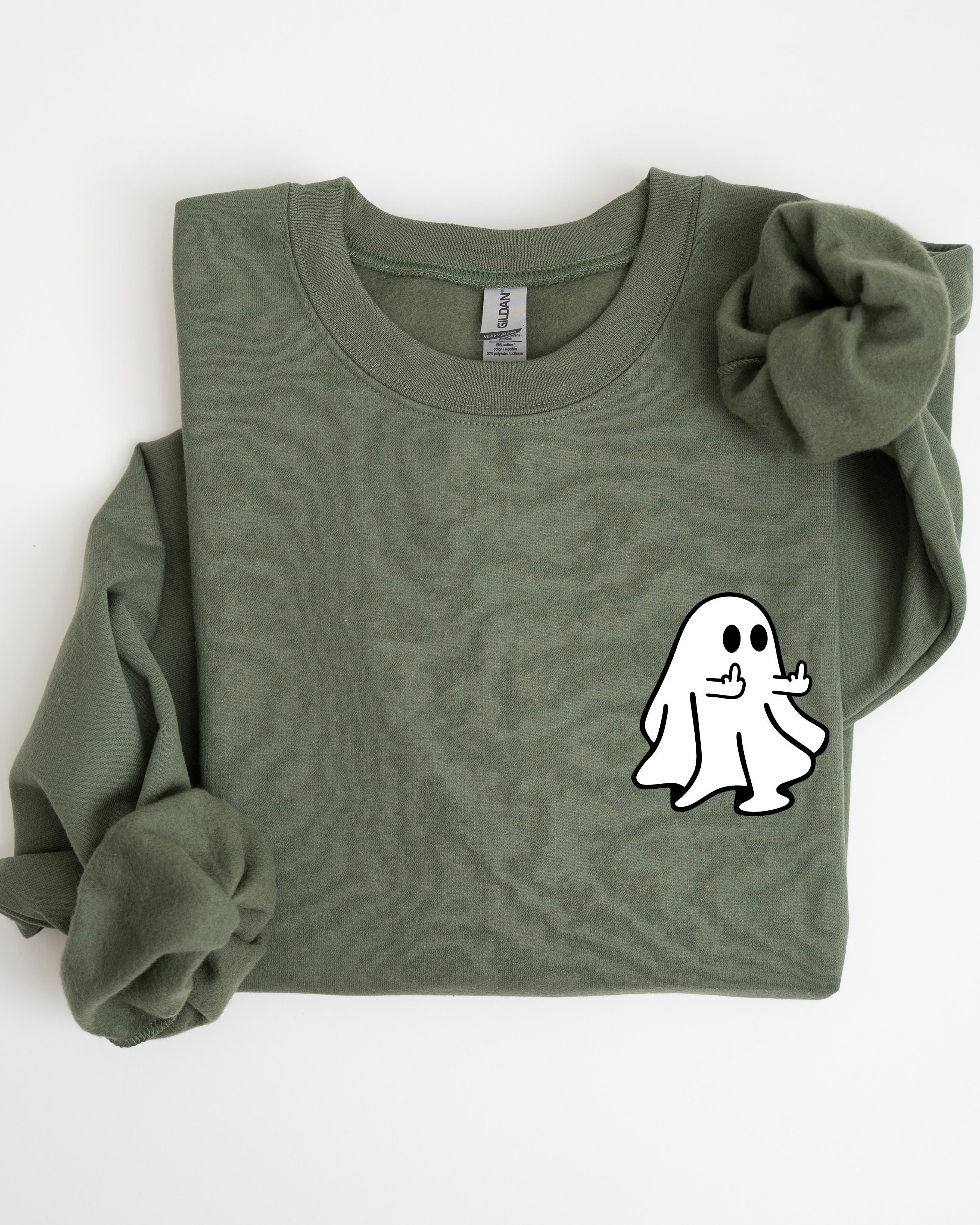 Rude Ghost Pocket Print Middle Finger Crude Vulgar Meme Halloween Edition Sweatshirt