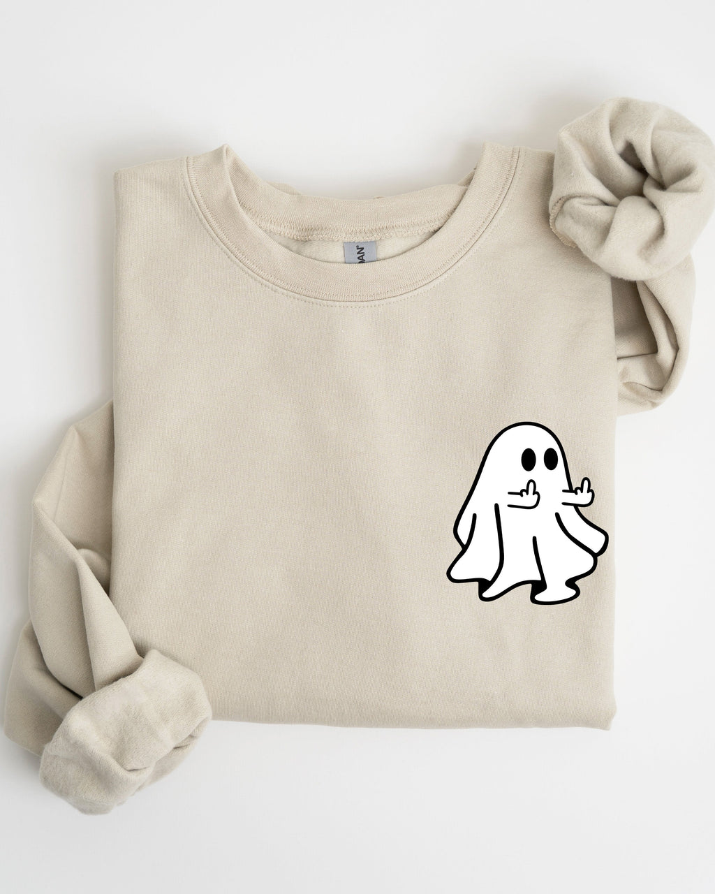 Rude Ghost Pocket Print Middle Finger Crude Vulgar Meme Halloween Edition Sweatshirt