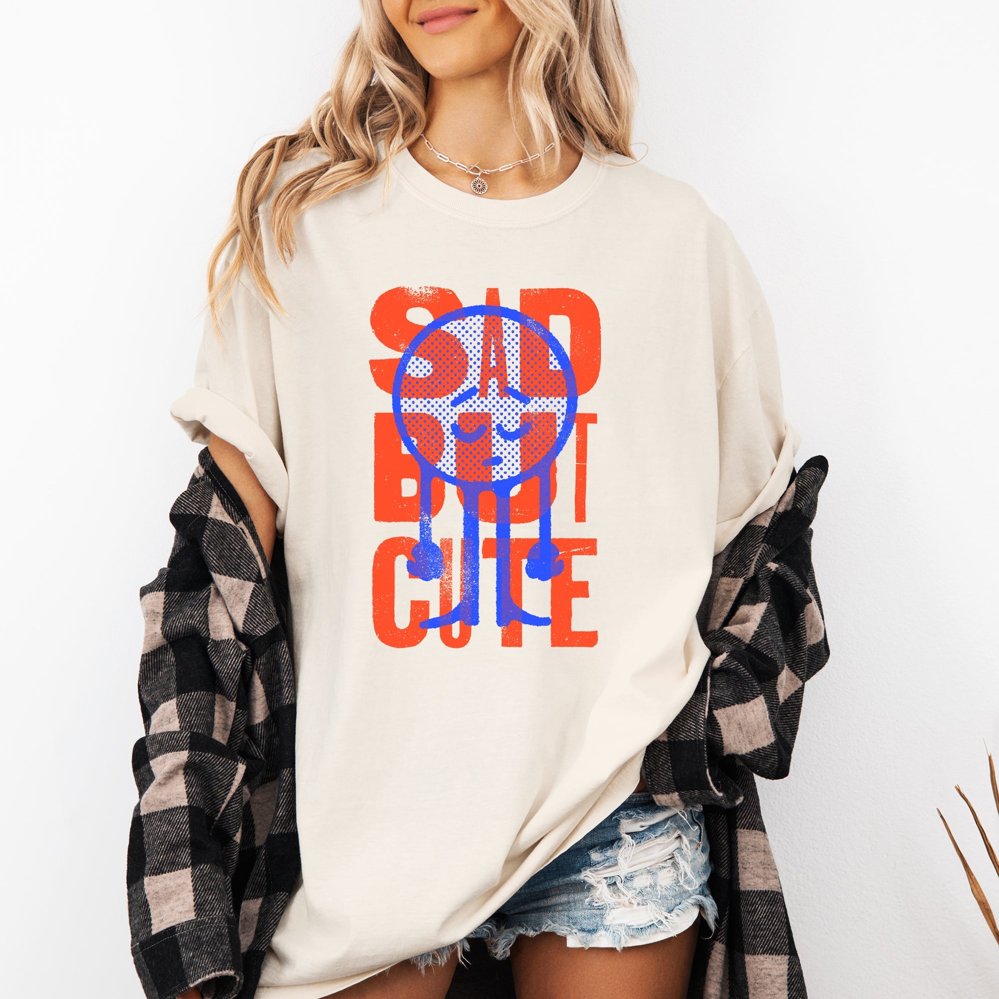 Sad But Cute Mental Health Smiley Positivity Funny Sarcastic Witty Comfort Colors Tee