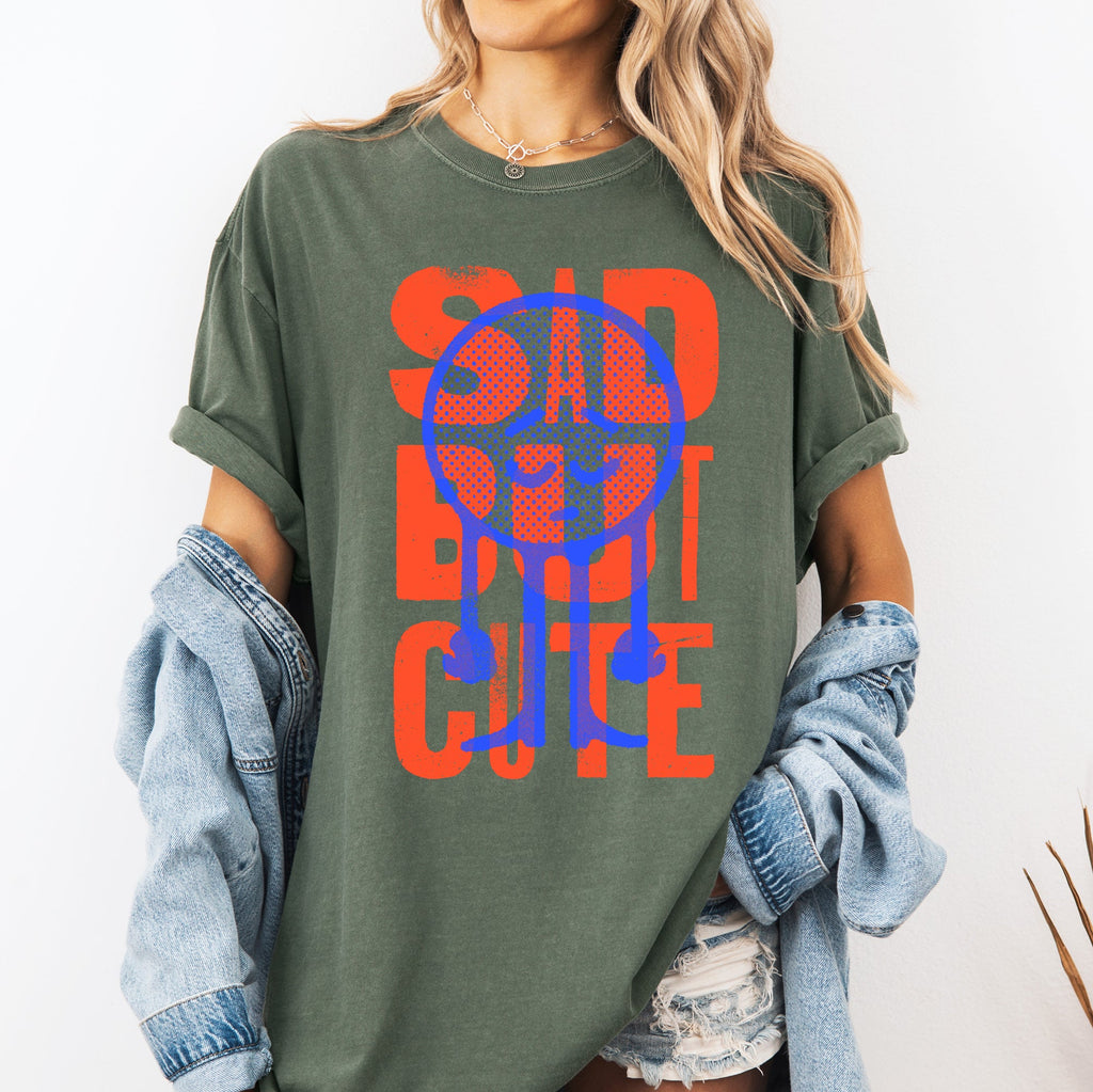 Sad But Cute Mental Health Smiley Positivity Funny Sarcastic Witty Comfort Colors Tee