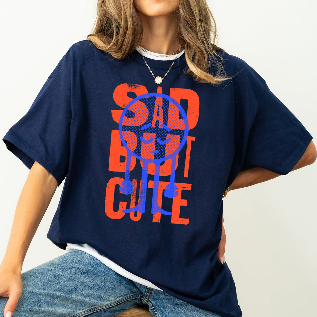 Sad But Cute Mental Health Smiley Positivity Funny Sarcastic Witty Comfort Colors Tee