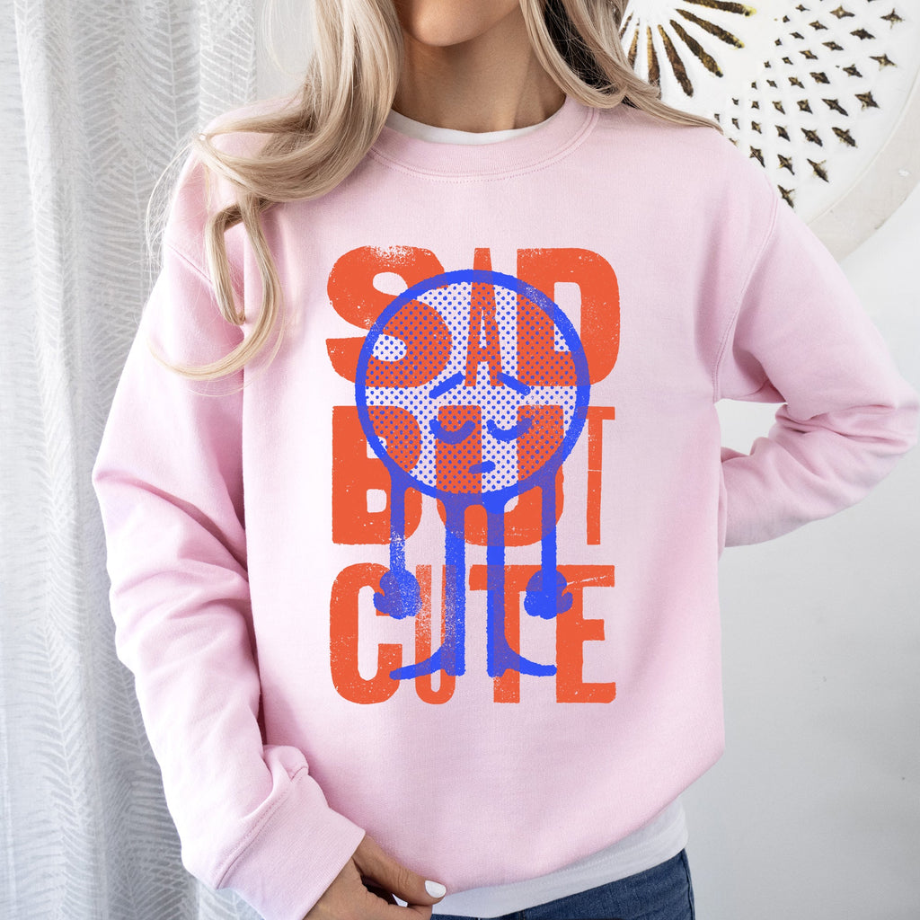Sad But Cute, Mental Health Smiley Positivity Funny Sarcastic Graphic Sweatshirt