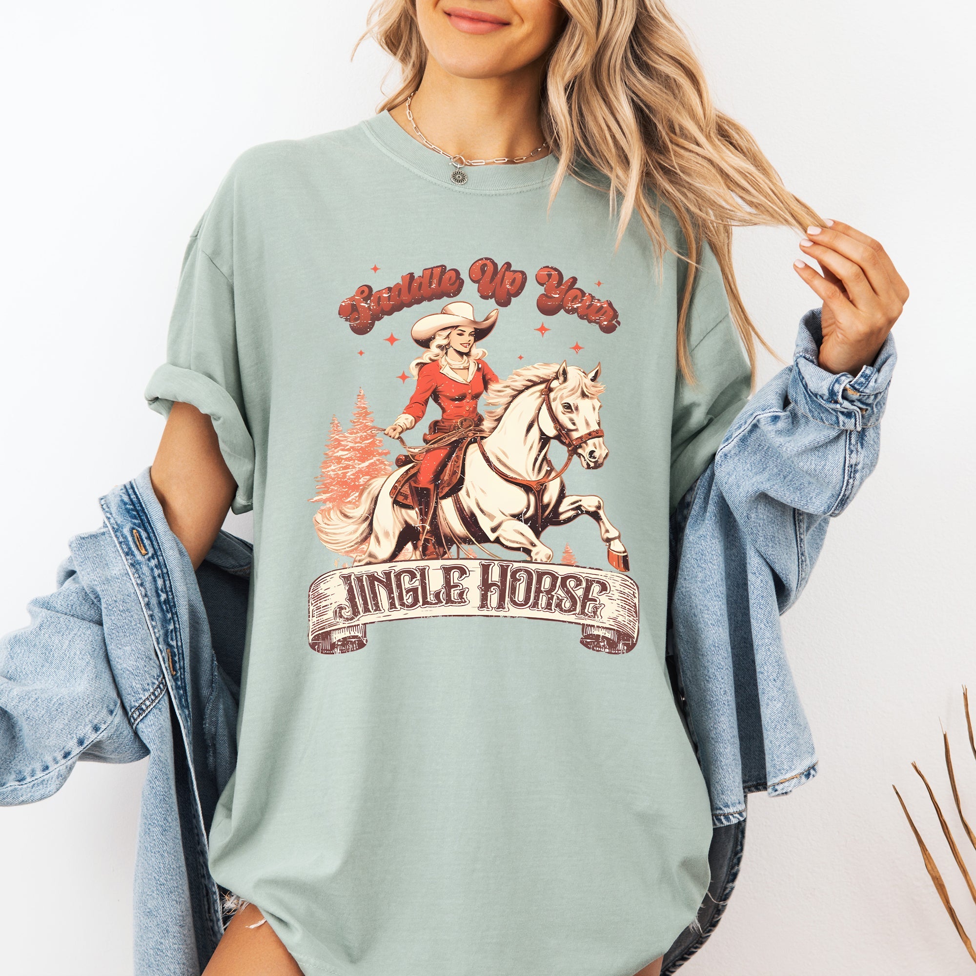 Saddle Up Your Jingle Horse Cowboy Cowgirl Christmas Carol Western Comfort Colors Tee