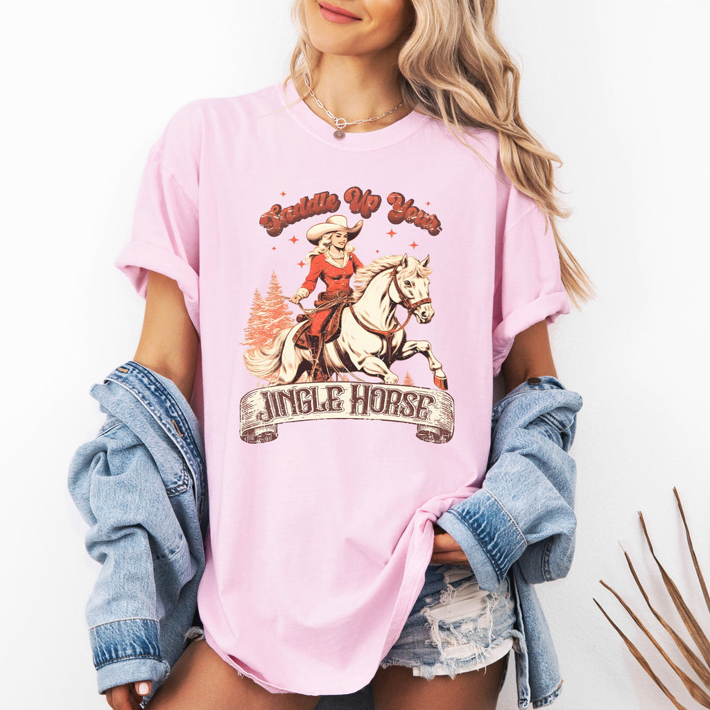 Saddle Up Your Jingle Horse Cowboy Cowgirl Christmas Carol Western Comfort Colors Tee