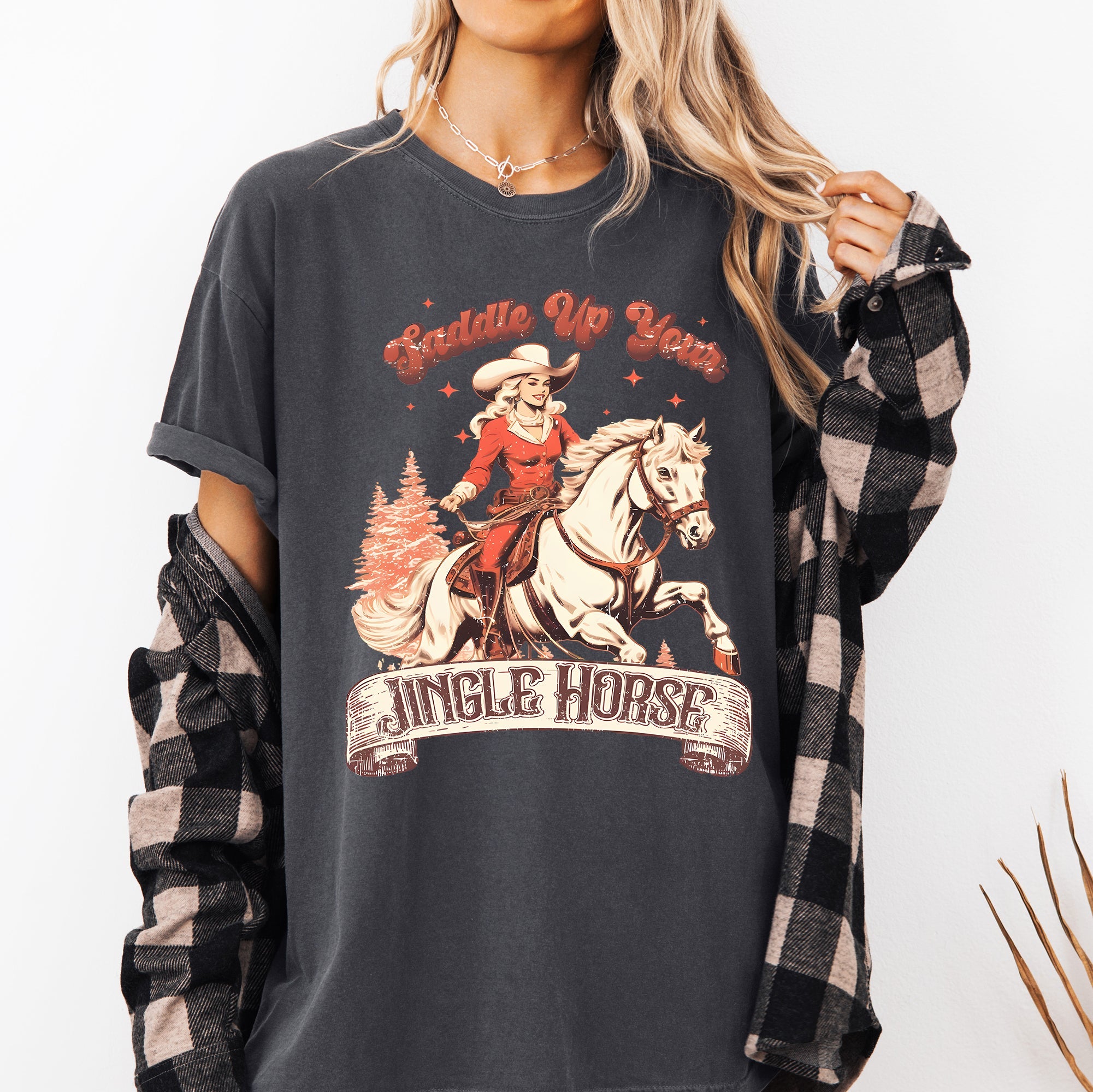 Saddle Up Your Jingle Horse Cowboy Cowgirl Christmas Carol Western Comfort Colors Tee