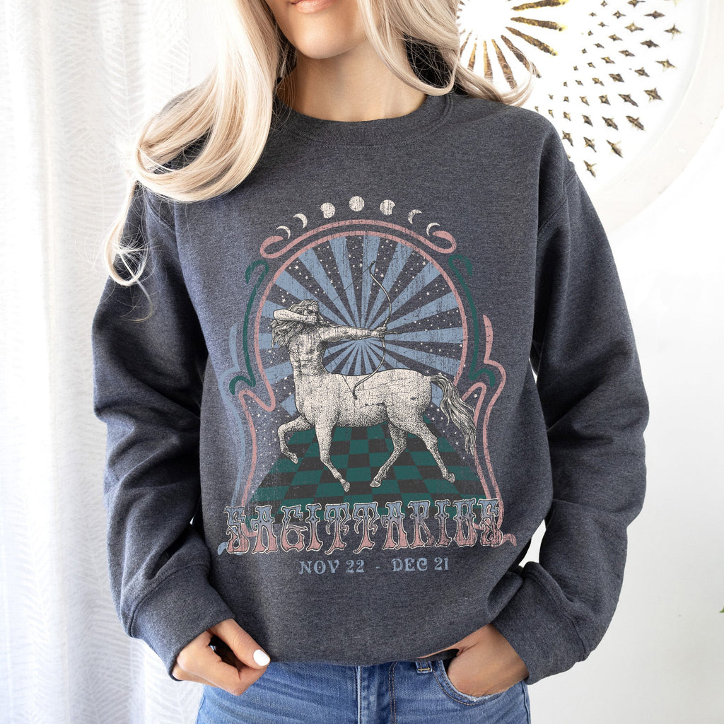 Sagittarius Zodiac Astrology Horoscope Celestial Sign Cosmic Graphic Symbols Sweatshirt