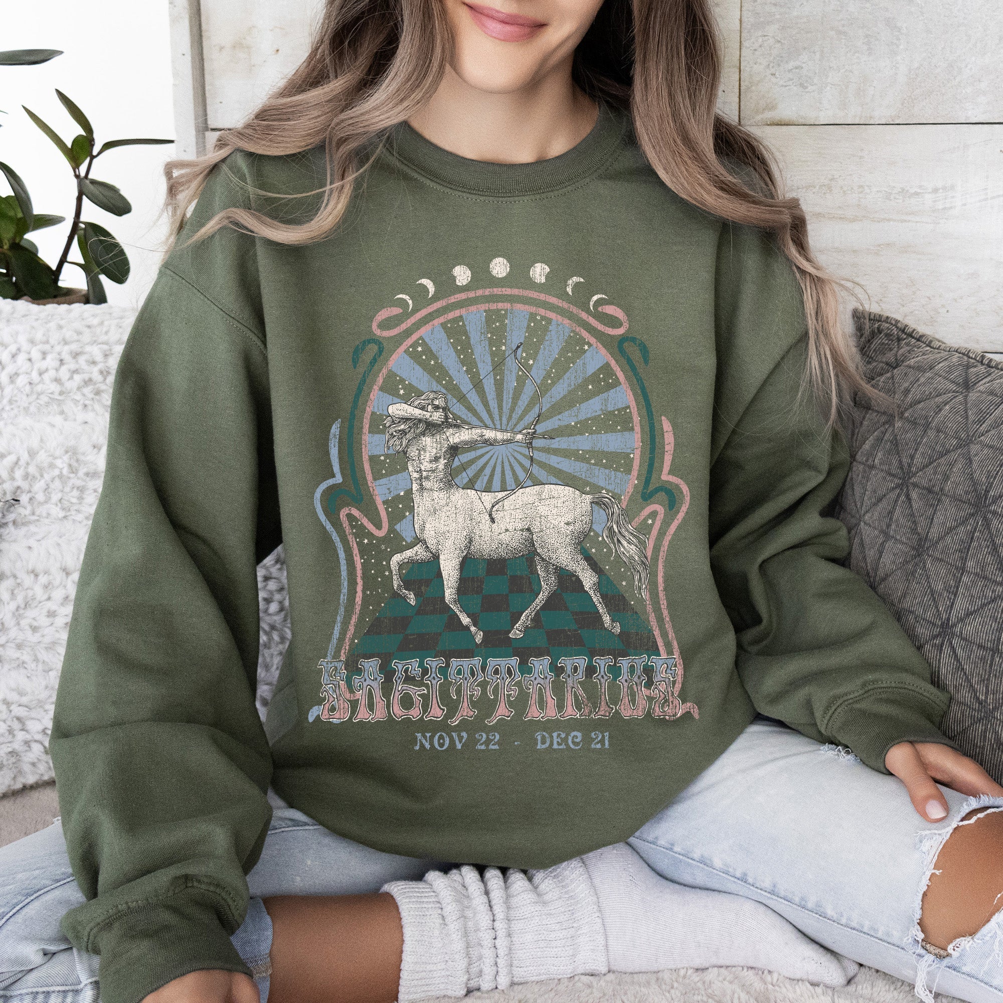 Sagittarius Zodiac Astrology Horoscope Celestial Sign Cosmic Graphic Symbols Sweatshirt