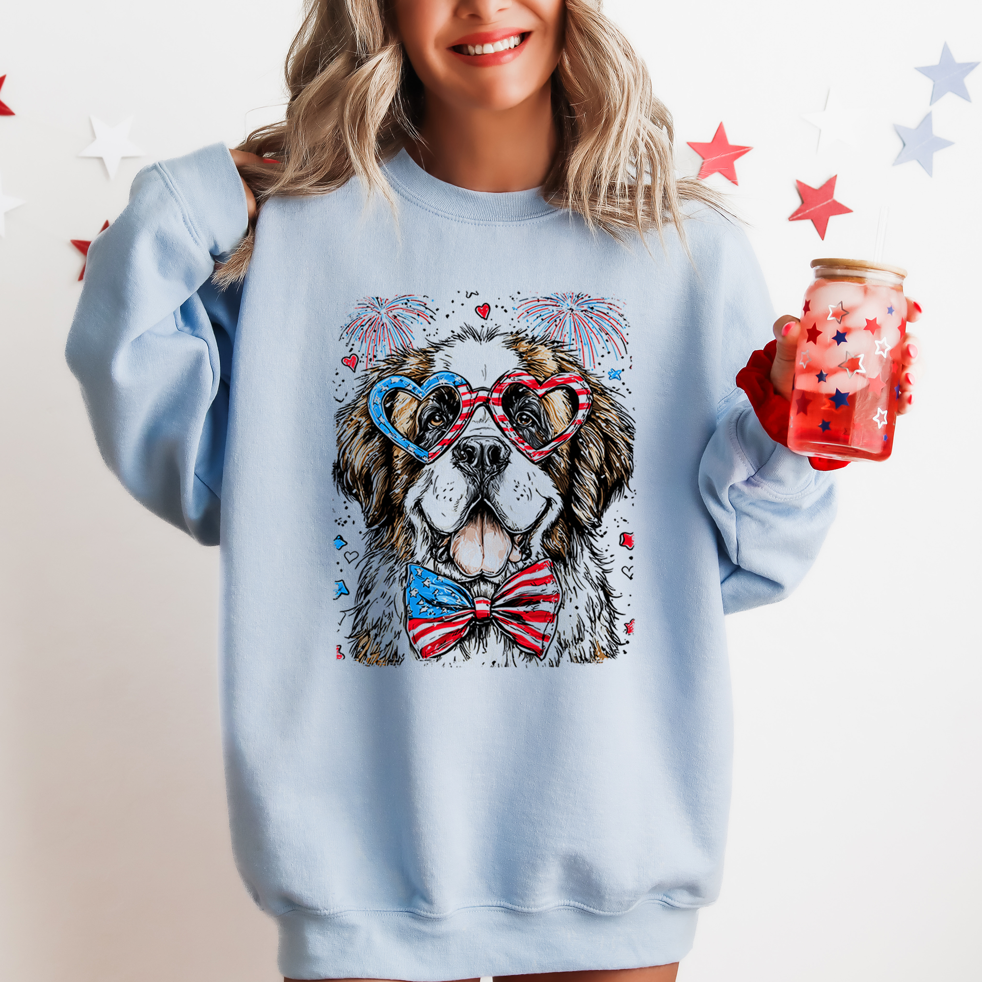 Saint Bernard Patriotic Dog USA Flag 4th Of July Celebration For Pet Lovers Sweatshirt