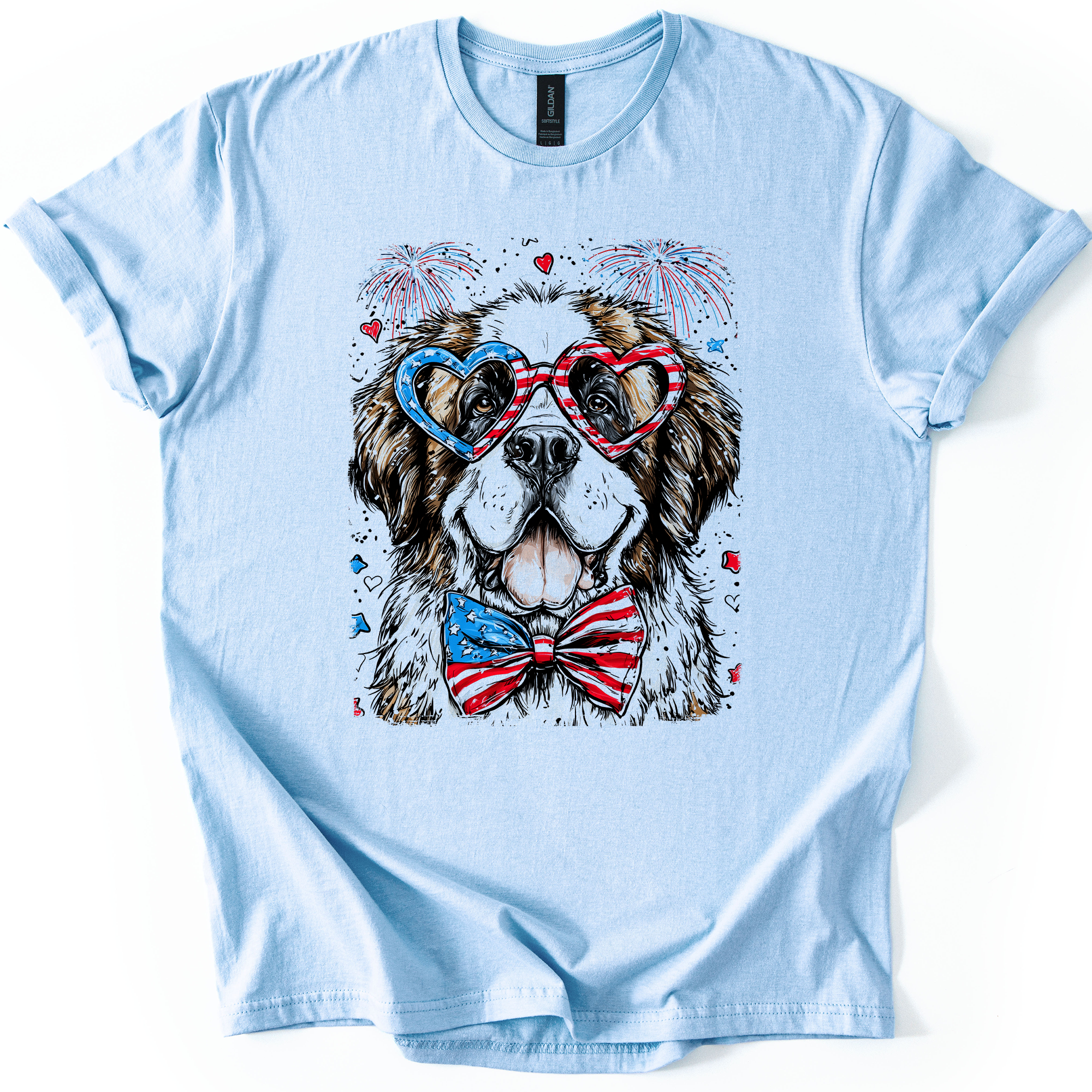 Saint Bernard Patriotic Dog USA Flag Edition For Pet Lovers Show Your Pride Graphic Tee