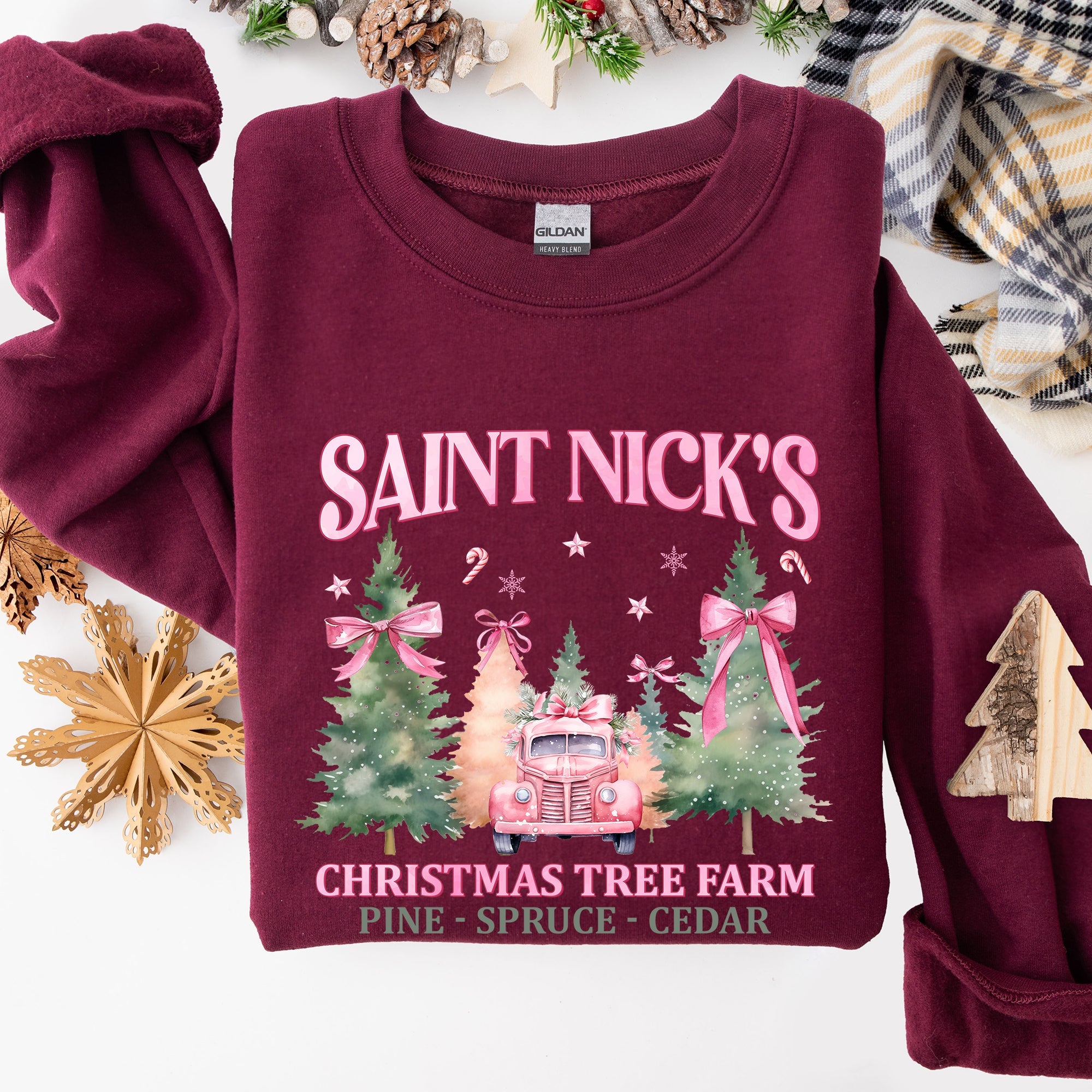 Saint Nick's Christmas Tree Farm Retro Winter Santa Snow Xmas Seasonal Sweatshirt