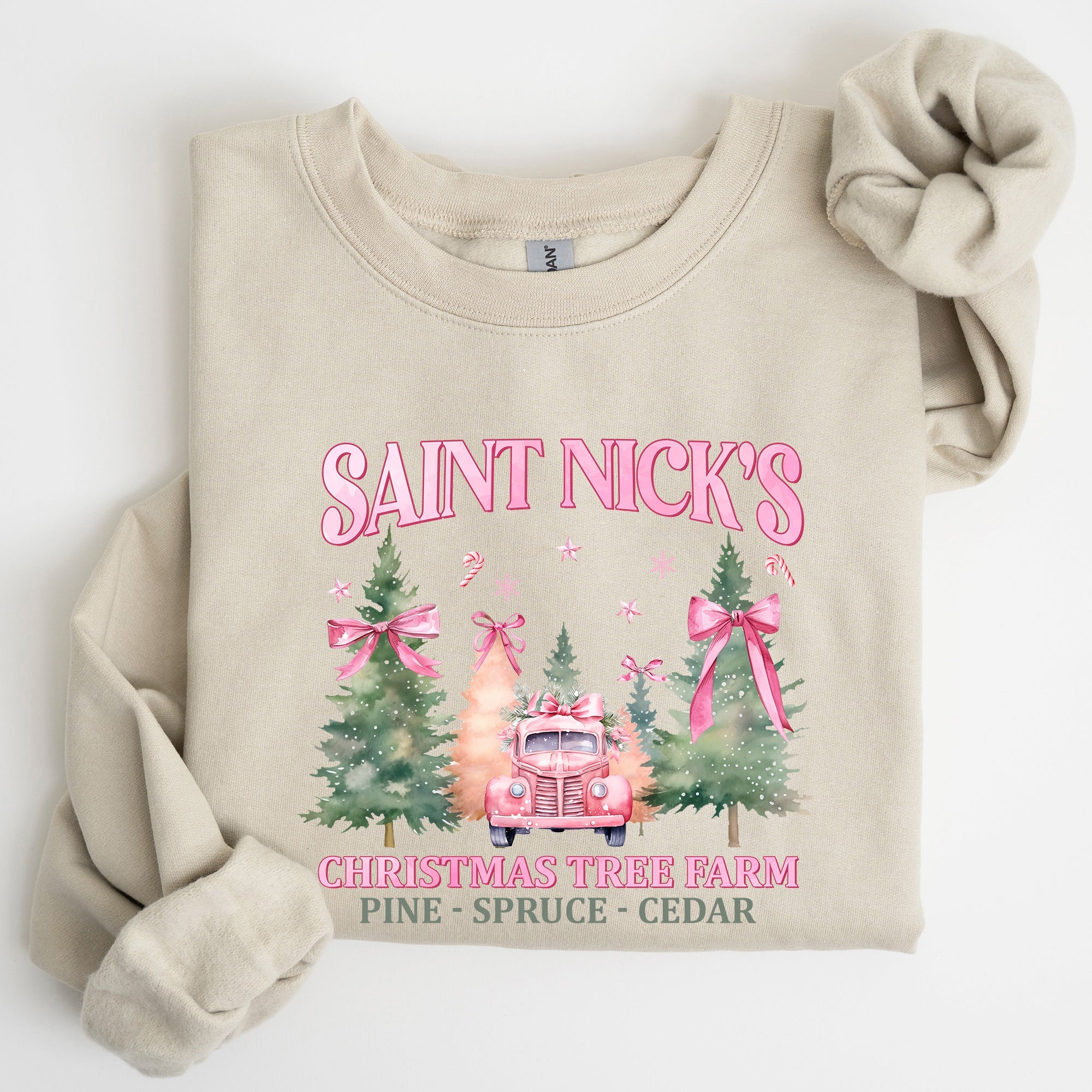 Saint Nick's Christmas Tree Farm Retro Winter Santa Snow Xmas Seasonal Sweatshirt