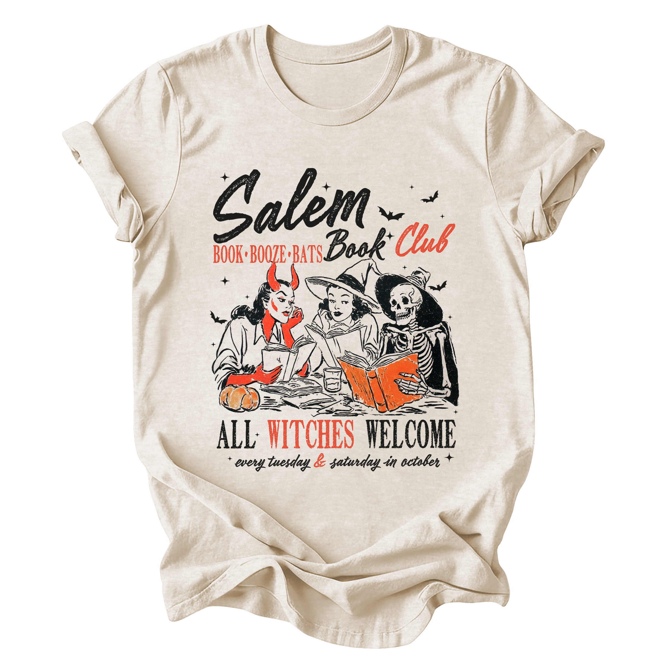 Salem Book Club All Witches Welcome Bookish Halloween Cozy Night In Reading Graphic Tee