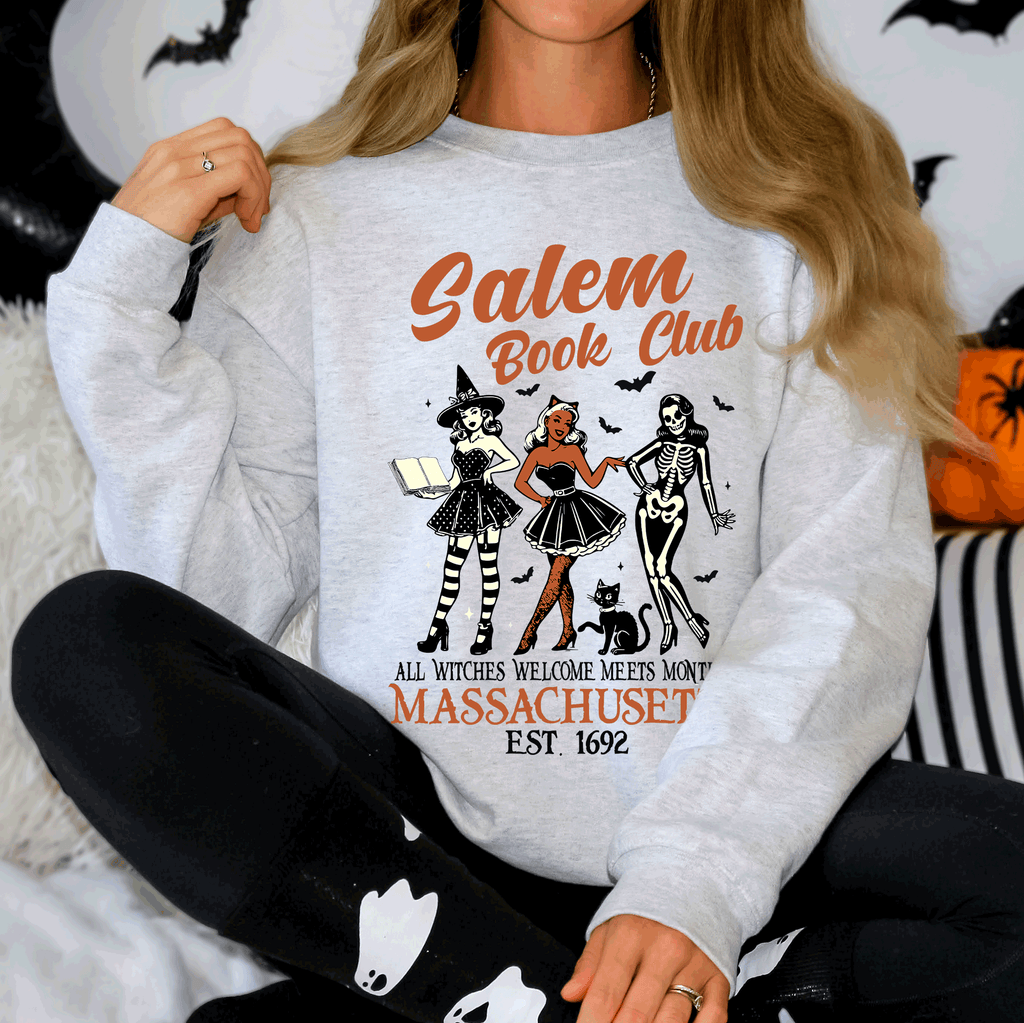 Salem Book Club Est. 1692 Retro Classic Vintage Halloween Reading Books Sweatshirt
