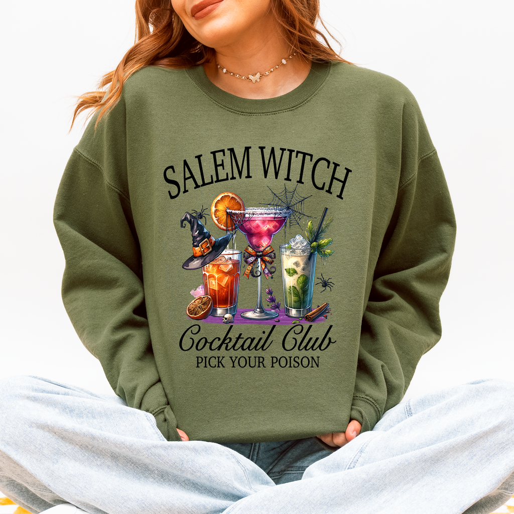 Salem Witch Cocktail Club Halloween Party Edition Retro Inspired Graphic Sweatshirt