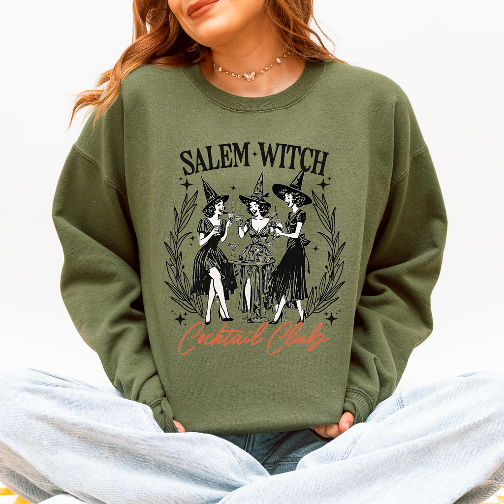Salem Witch Cocktail Club Halloween Spooky Mystic Night Graphic Illustration Sweatshirt