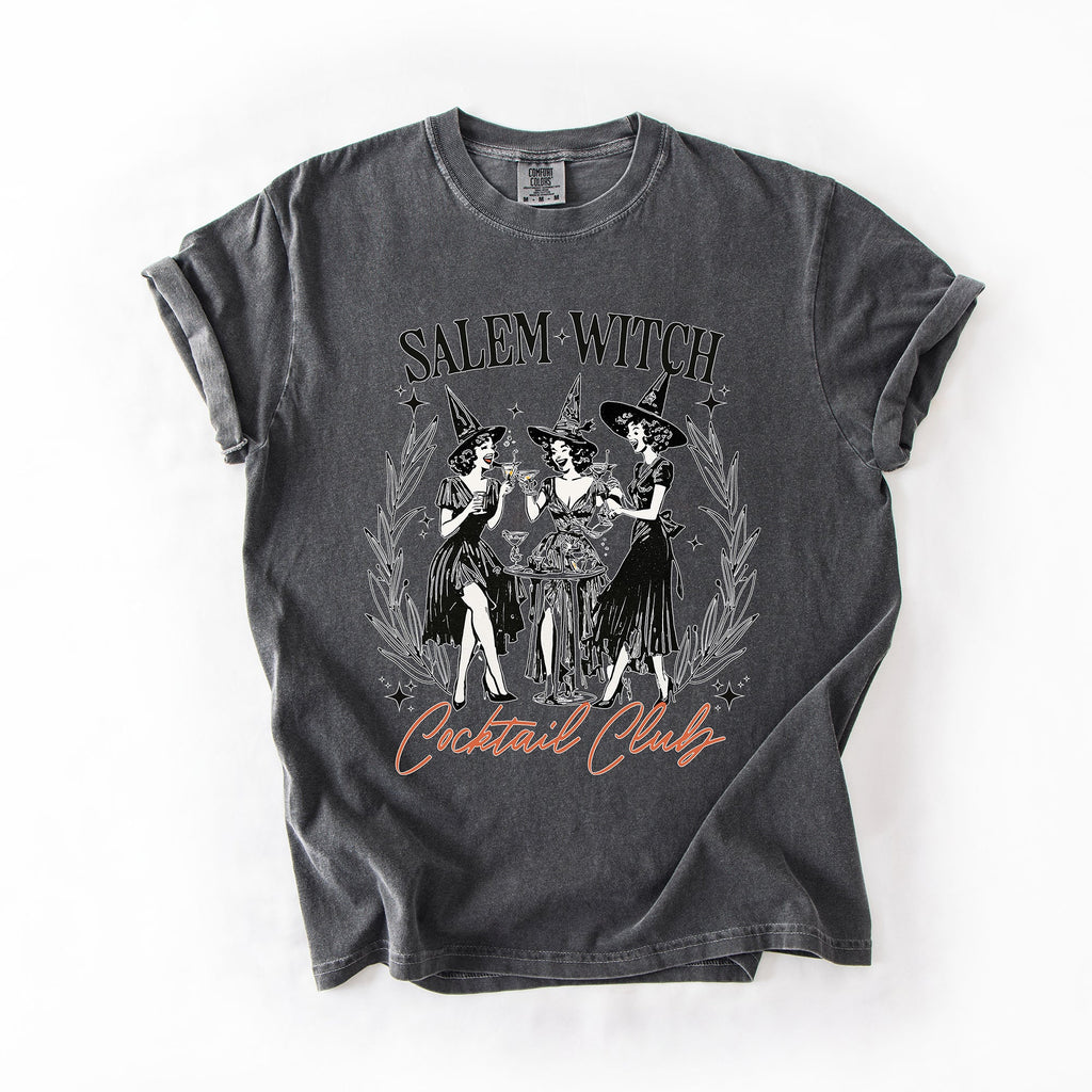 Salem Witch Cocktail Club All Hallows Eve Spooky Halloween Spirits Celebration Comfort Colors Tee