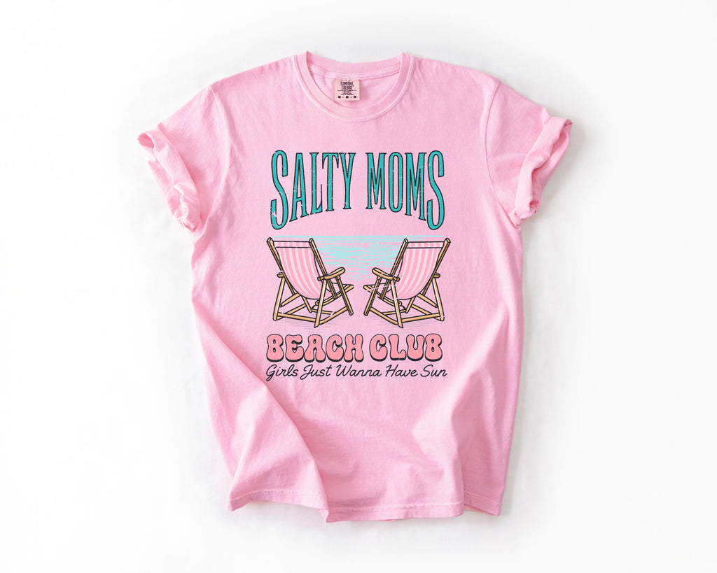 Salty Moms Beach Club Summer Beach Sea Life Outdoor Travel Western Country Comfort Colors Tee
