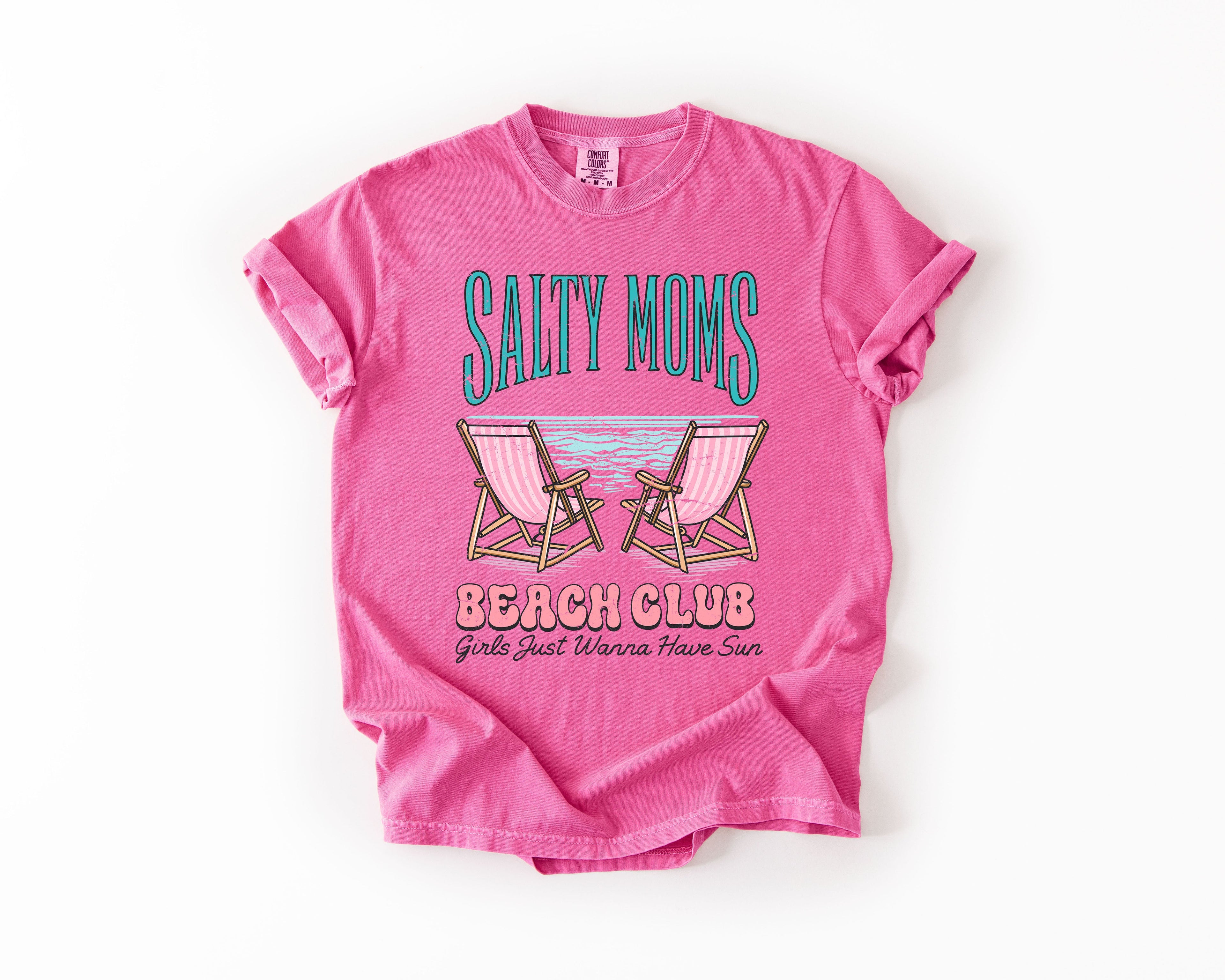Salty Moms Beach Club Summer Beach Sea Life Outdoor Travel Western Country Comfort Colors Tee