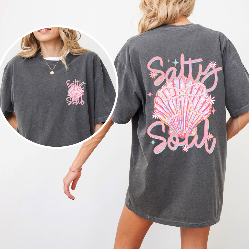 Salty Soul Beach Pearls Seashell Stay Salty Summer Vibes Coastal Paradise Comfort Colors Tee