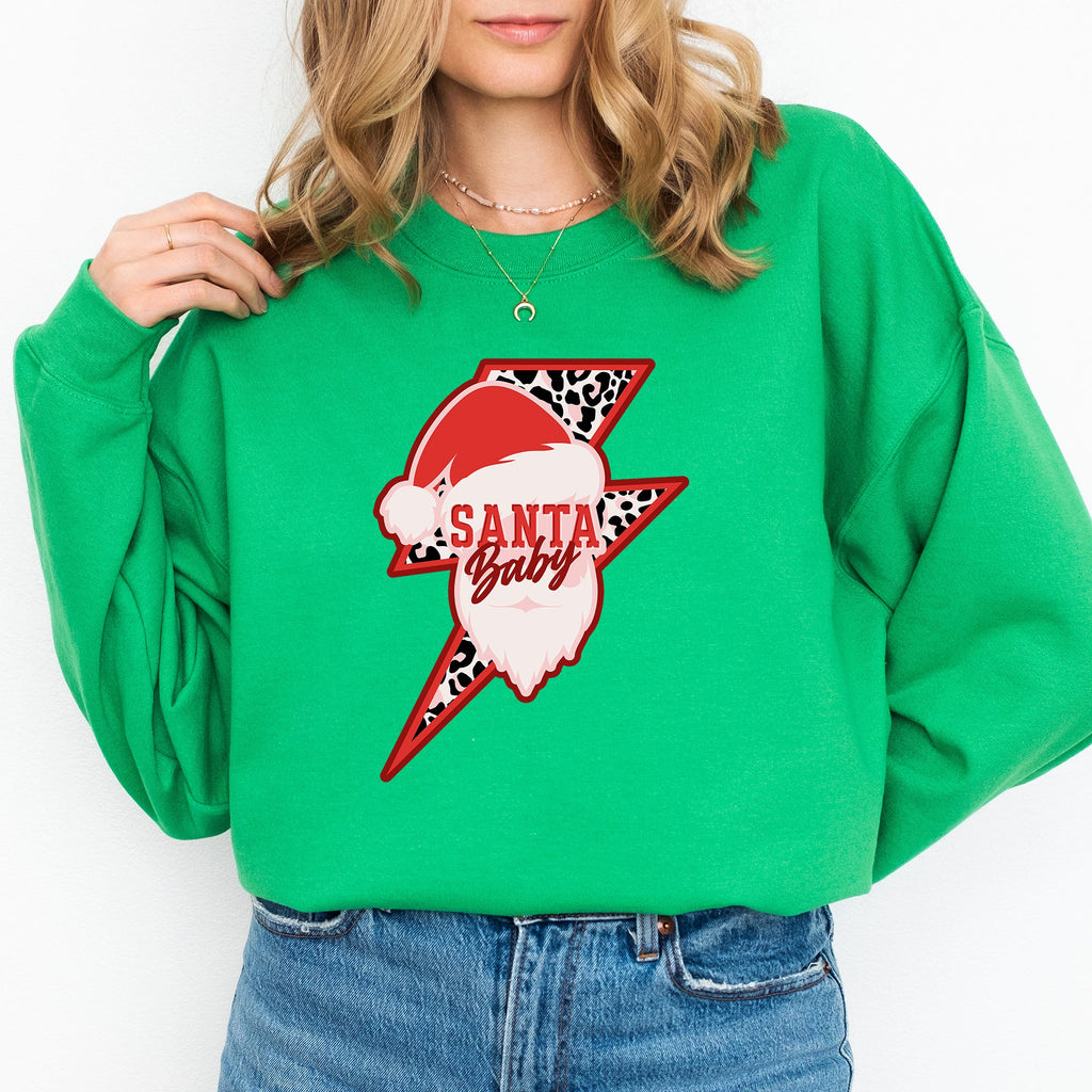 Santa Baby Lightning Bolt Christmas Retro Rock And Roll Spirit Vintage Sweatshirt