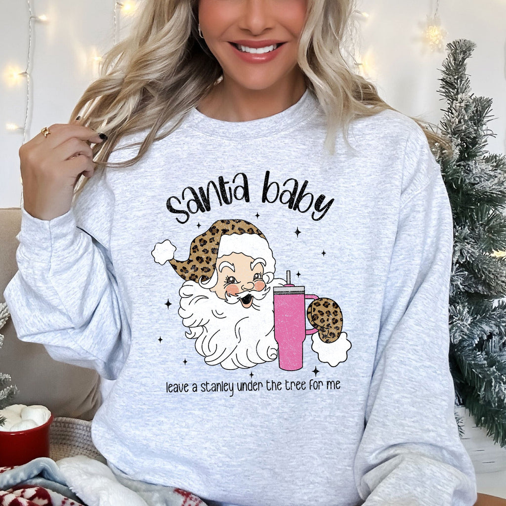 Santa Baby Stanley Retro Christmas Leopard Print Festive Holiday Graphic Sweatshirt