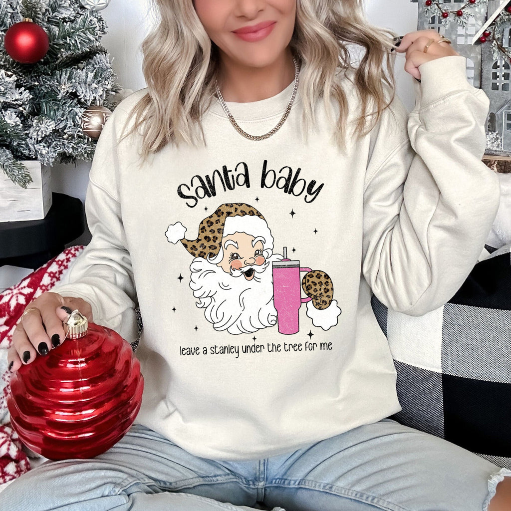 Santa Baby Stanley Retro Christmas Leopard Print Festive Holiday Graphic Sweatshirt
