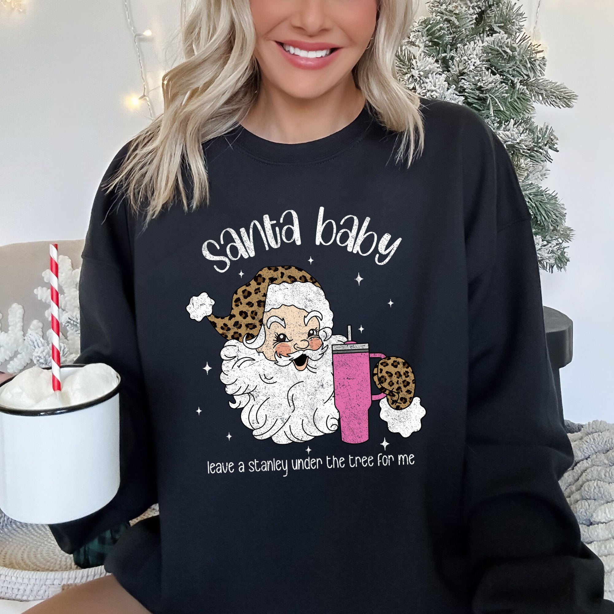 Santa Baby Stanley Retro Christmas Leopard Print Festive Holiday Graphic Sweatshirt