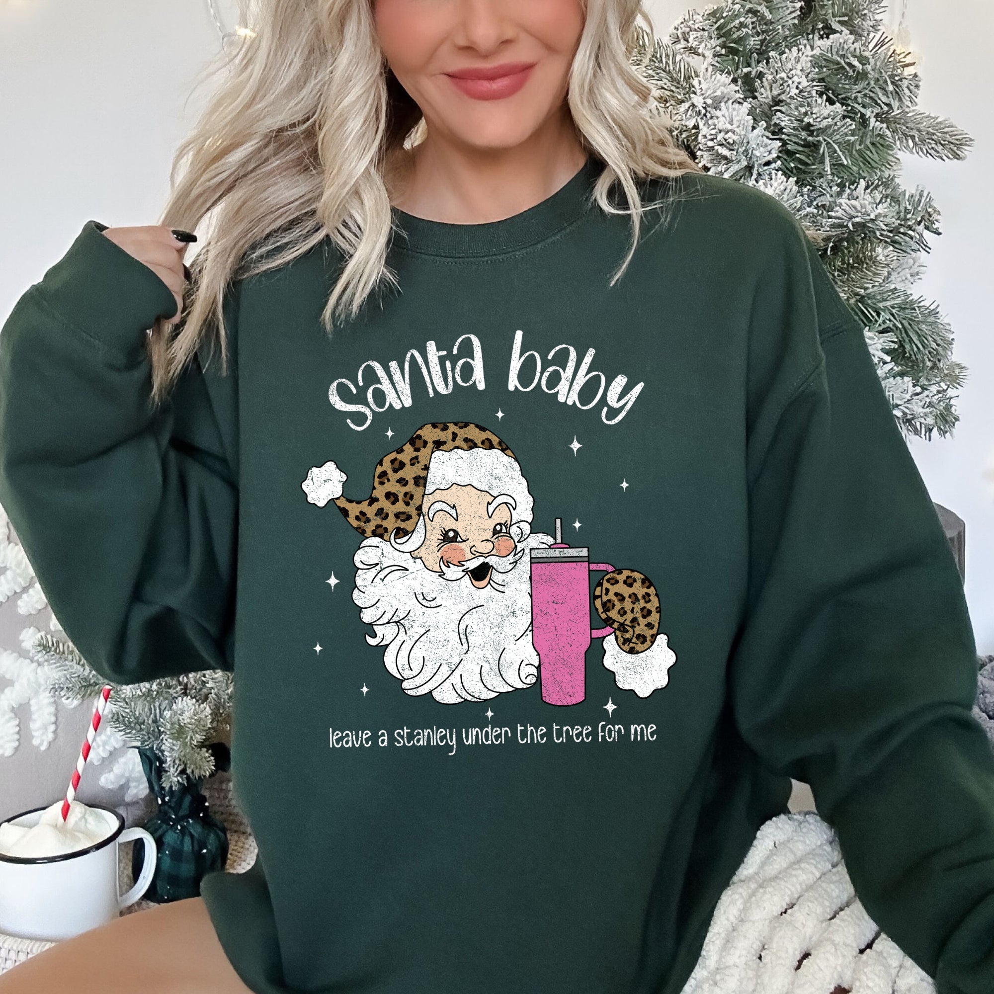 Santa Baby Stanley Retro Christmas Leopard Print Festive Holiday Graphic Sweatshirt