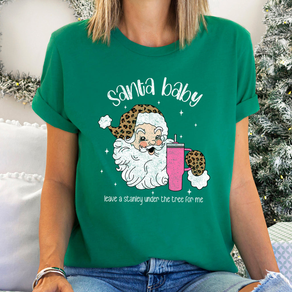 Santa Baby Stanley Retro Christmas Leopard Print Cozy Comfort Super Soft Graphic Tee