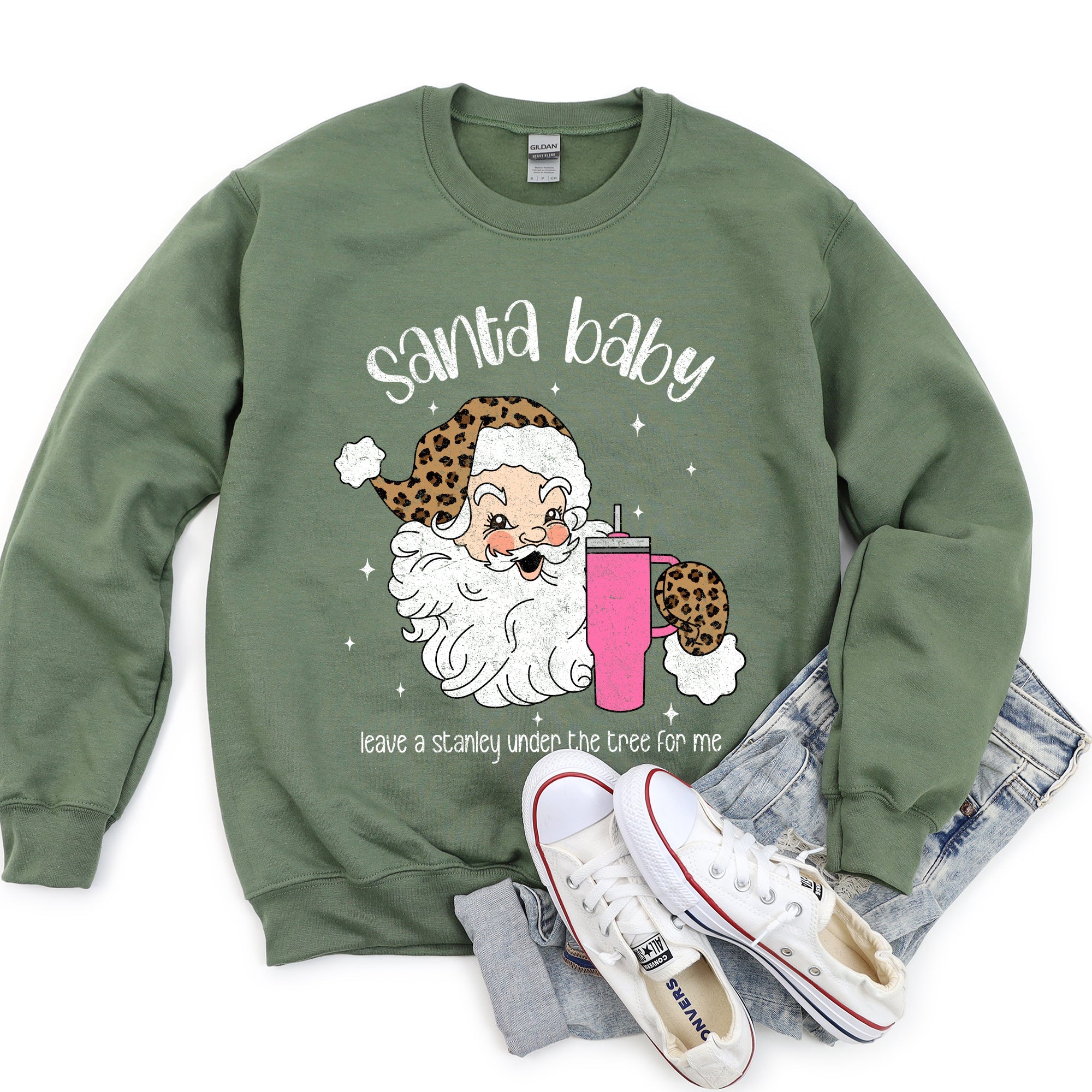 Santa Baby Stanley Retro Christmas Leopard Print Festive Holiday Graphic Sweatshirt