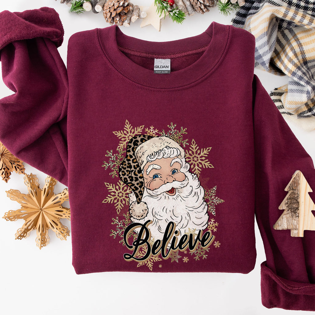 Santa Believe Retro Snowflakes Christmas Winter Snow Xmas Holiday Edition Sweatshirt