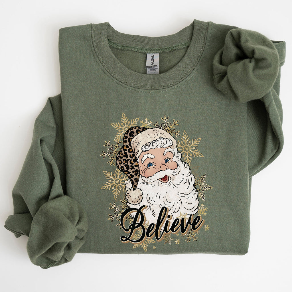 Santa Believe Retro Snowflakes Christmas Winter Snow Xmas Holiday Edition Sweatshirt