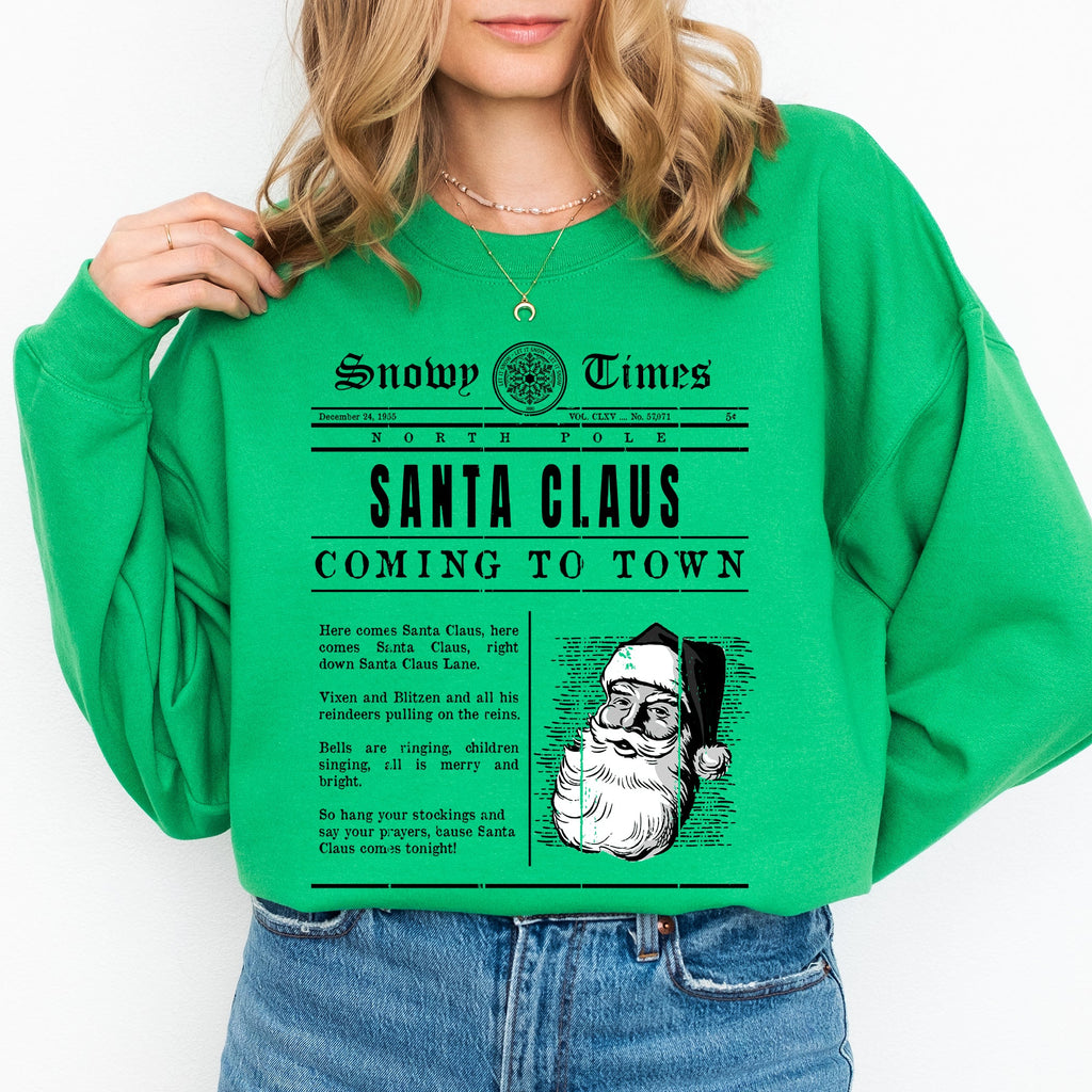 Santa Claus Is Coming To Town Newspaper Winter Snow Xmas Edition Vintage Graphic Sweatshirt
