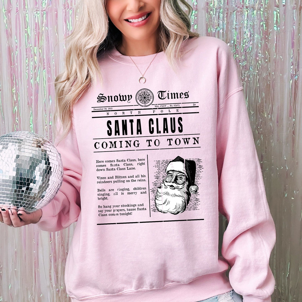 Santa Claus Is Coming To Town Newspaper Winter Snow Xmas Edition Vintage Graphic Sweatshirt