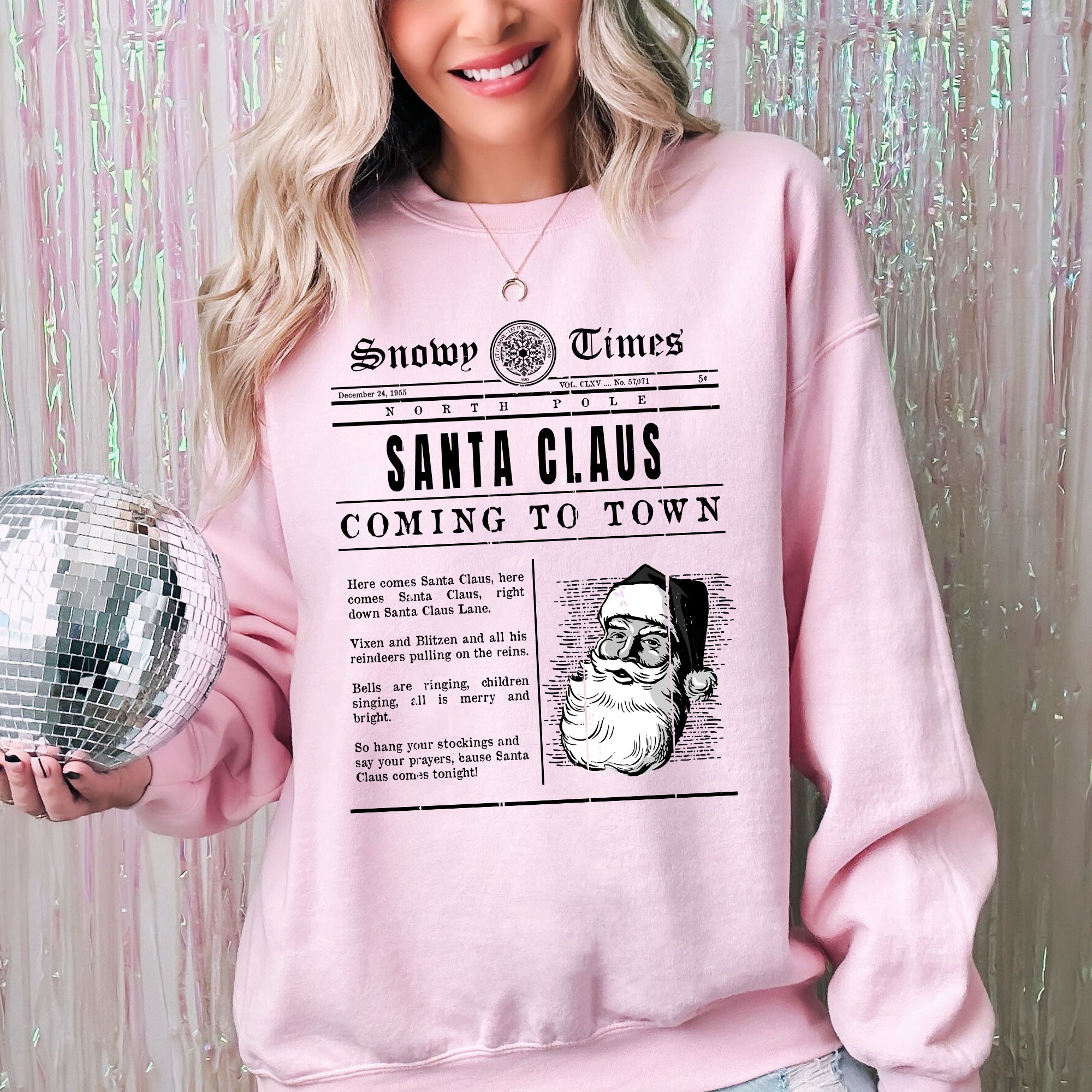 Santa Claus Is Coming To Town Newspaper Winter Snow Xmas Edition Vintage Graphic Sweatshirt