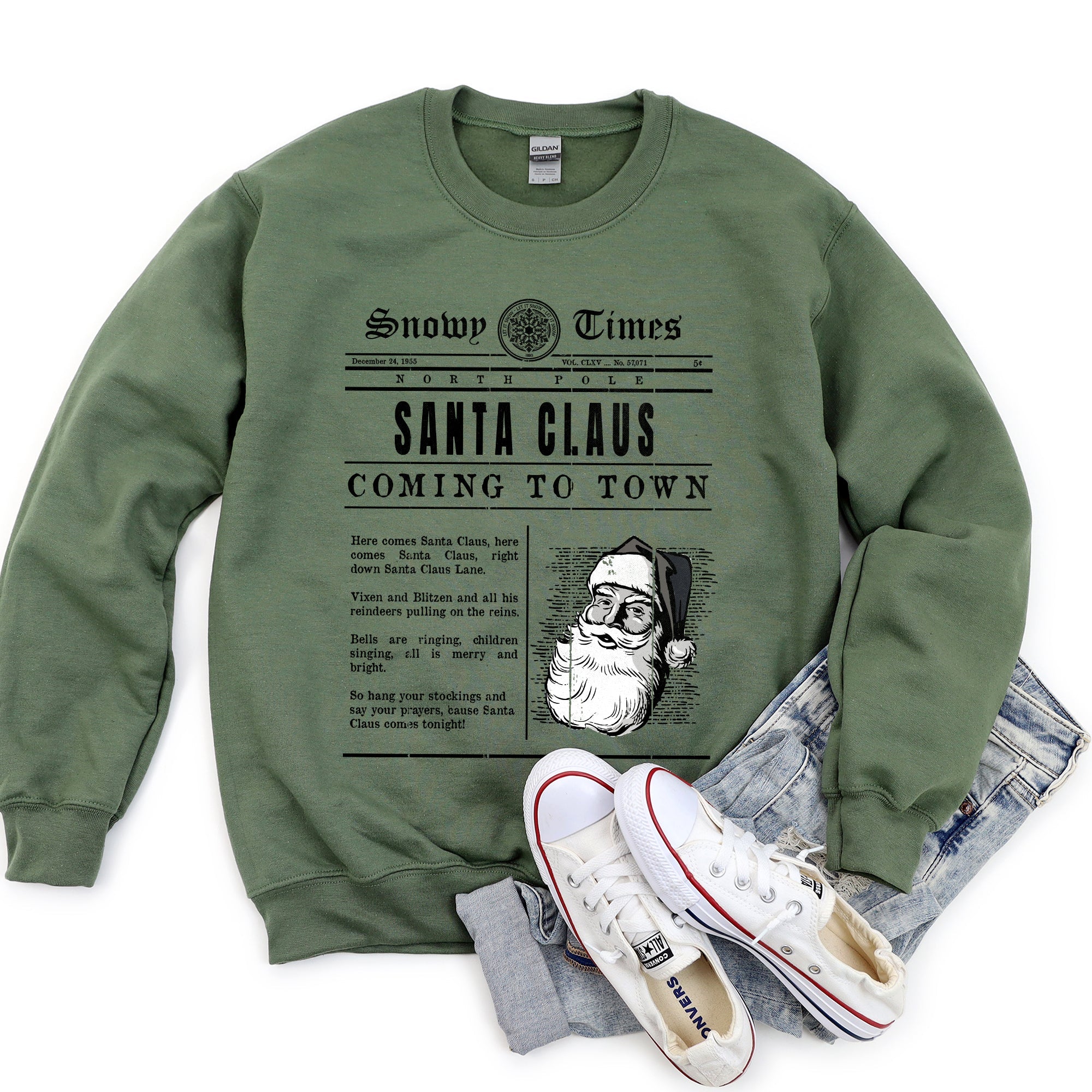 Santa Claus Is Coming To Town, Retro Newspaper Christmas Edition Vintage Print Sweatshirt