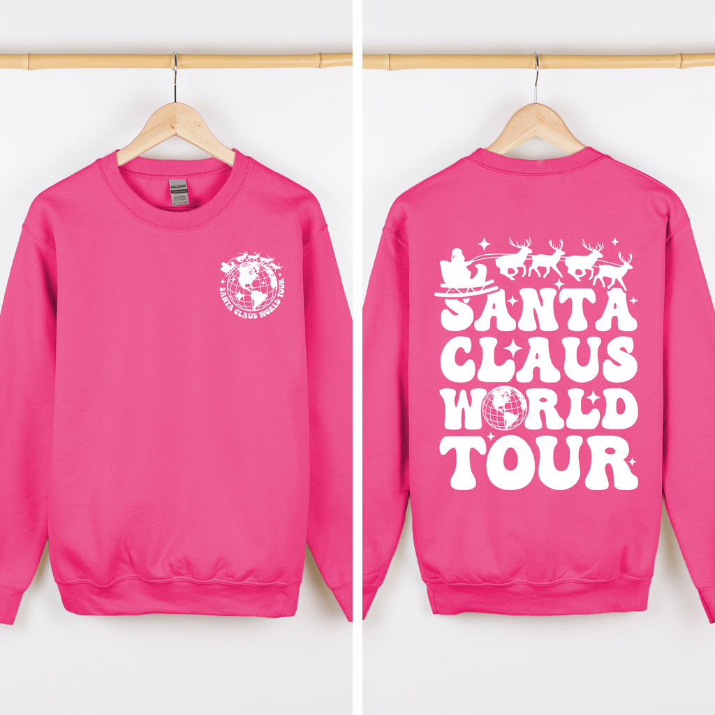 Santa Claus World Tour Front And Back Retro Christmas Reading Graphic Sweatshirt