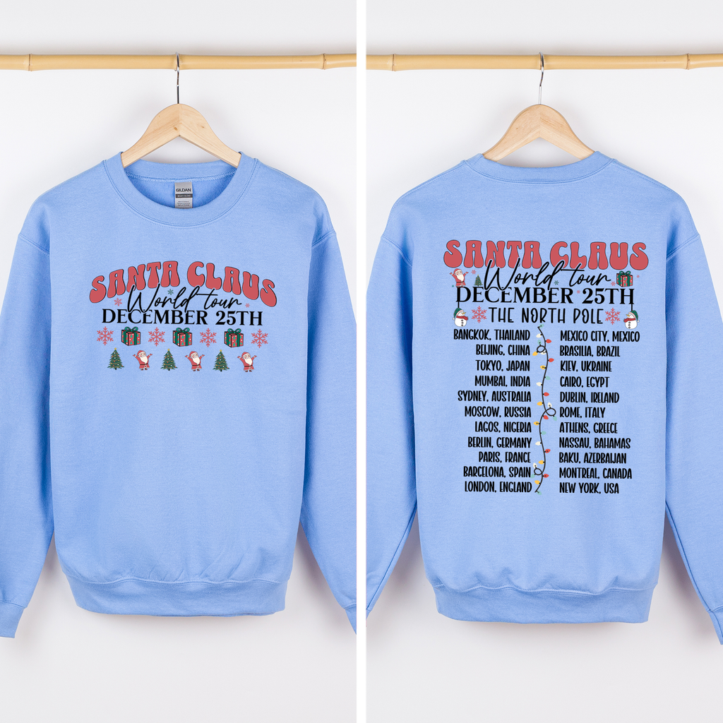 Santa Claus World Tour Christmas Band Retro Front And Back Illustrated Sweatshirt