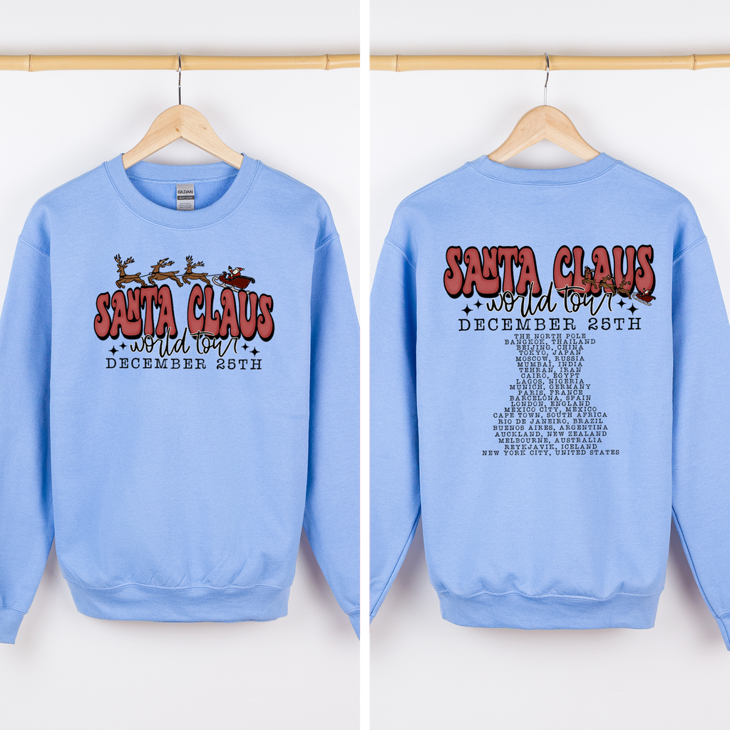 Santa Claus World Tour The North Pole December Christmas Retro Band Graphic Sweatshirt