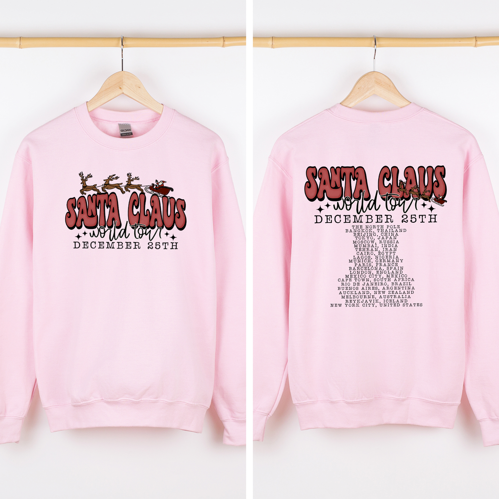 Santa Claus World Tour The North Pole December Christmas Retro Band Graphic Sweatshirt
